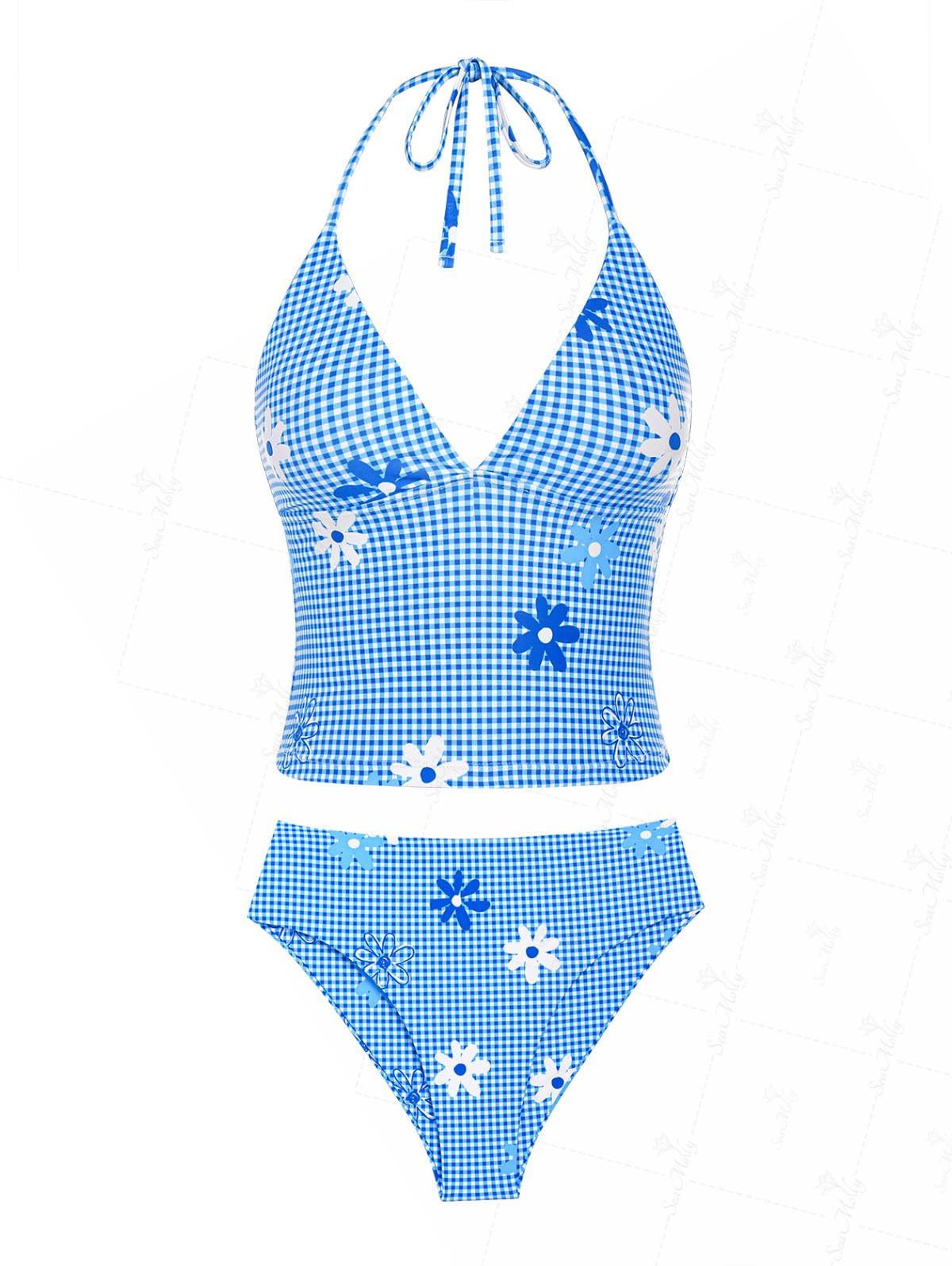 Floral Halter Tied Cheeky Tankini Set