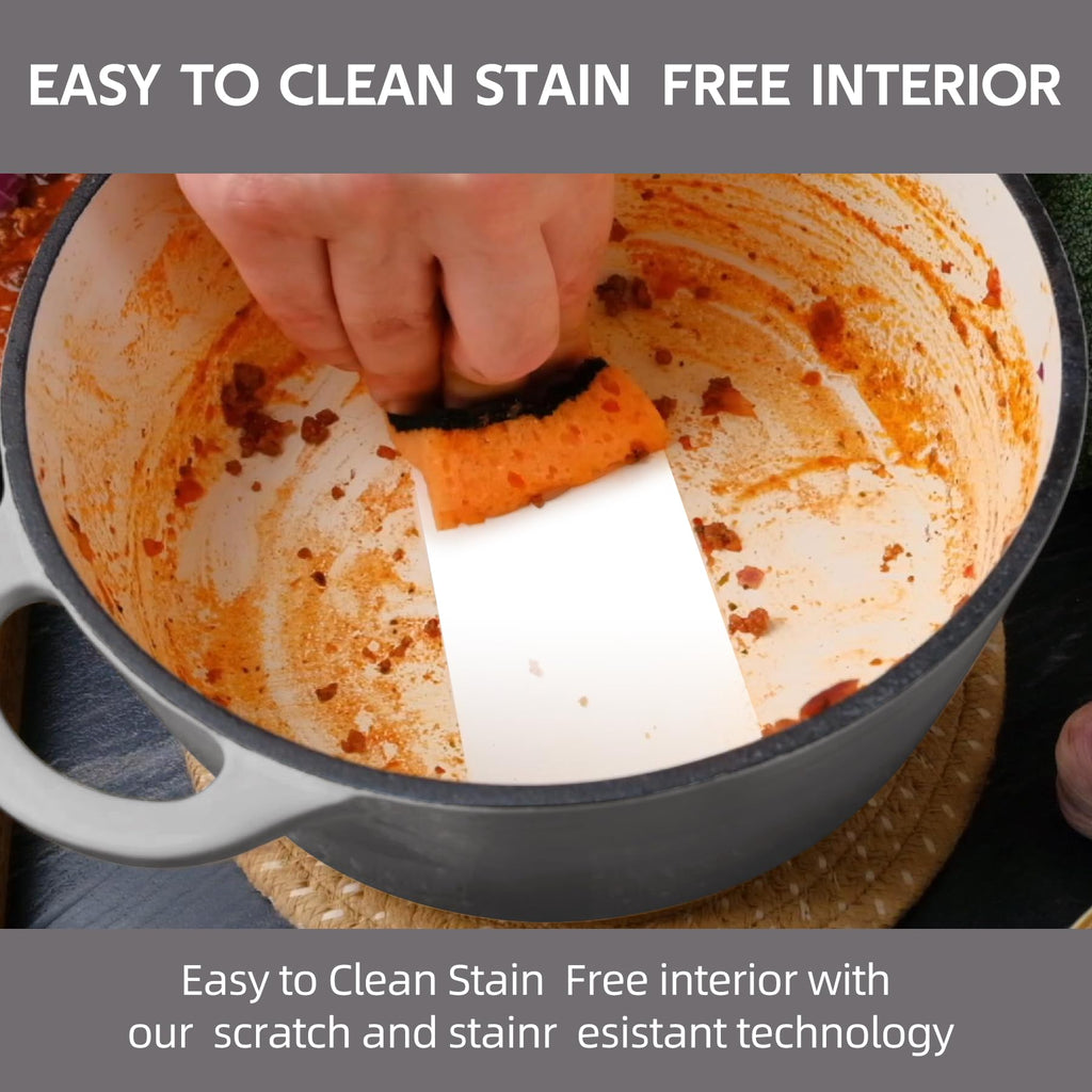 Enameled Cast Iron Dutch Oven with Lid - Big Dual Handles - Round Pot for Versatile Cooking 6 Quart