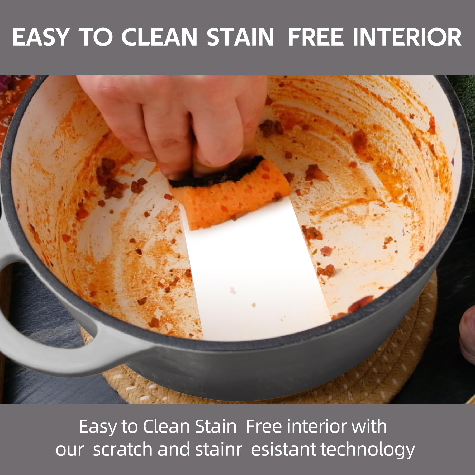 Enameled Cast Iron Dutch Oven with Lid - Big Dual Handles - Round Pot for Versatile Cooking 6 Quart