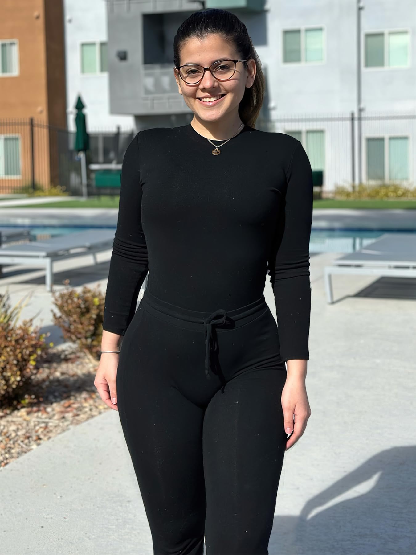 Two Piece Sets for Women Long Sleeve Tops Lounge Set Drawstring Wide Leg Pants Matching