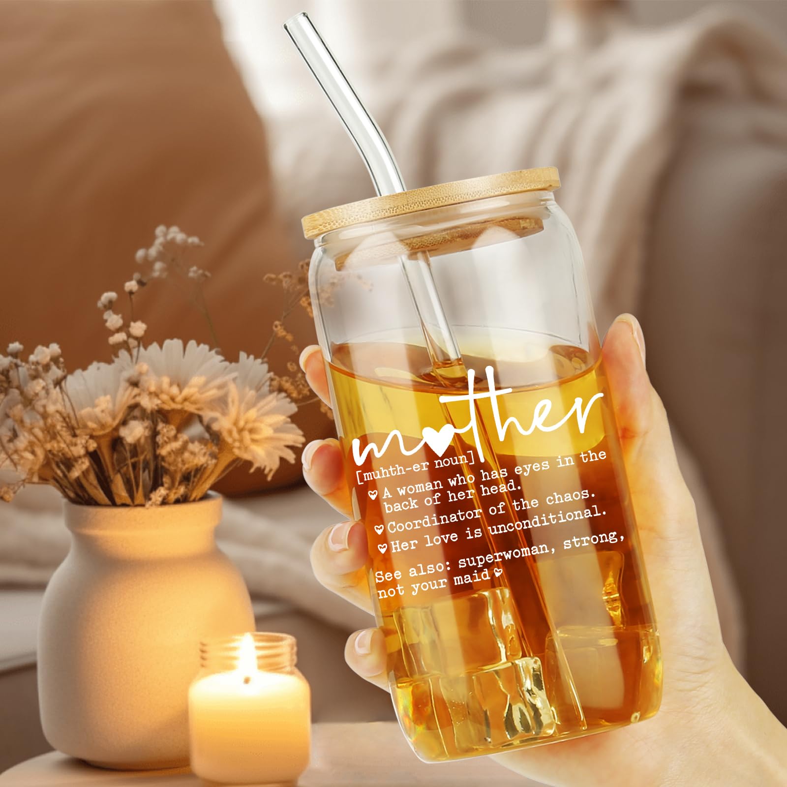 Cherry Bow Cup, Birthday Gifts for Women, Girly Gifts for Her, Sister, Mom, Colleague - 16 OZ Glass Tumbler with Straw & Lid, Coquette Iced Cup