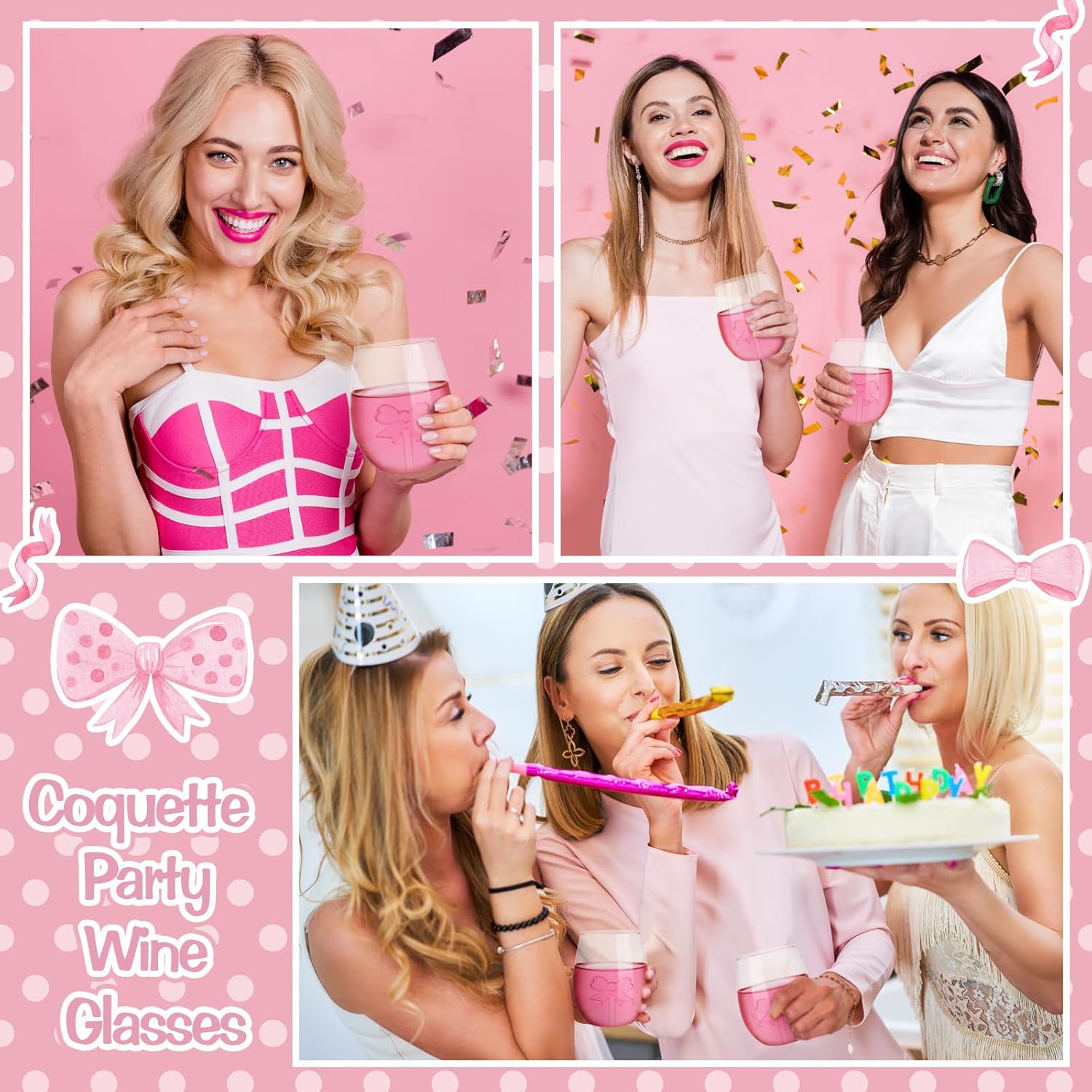 Pink Bow Stemless Wine Glass Coquette Glass Cups 20 oz Elegant Drinkware Handcrafted 2 Pcs