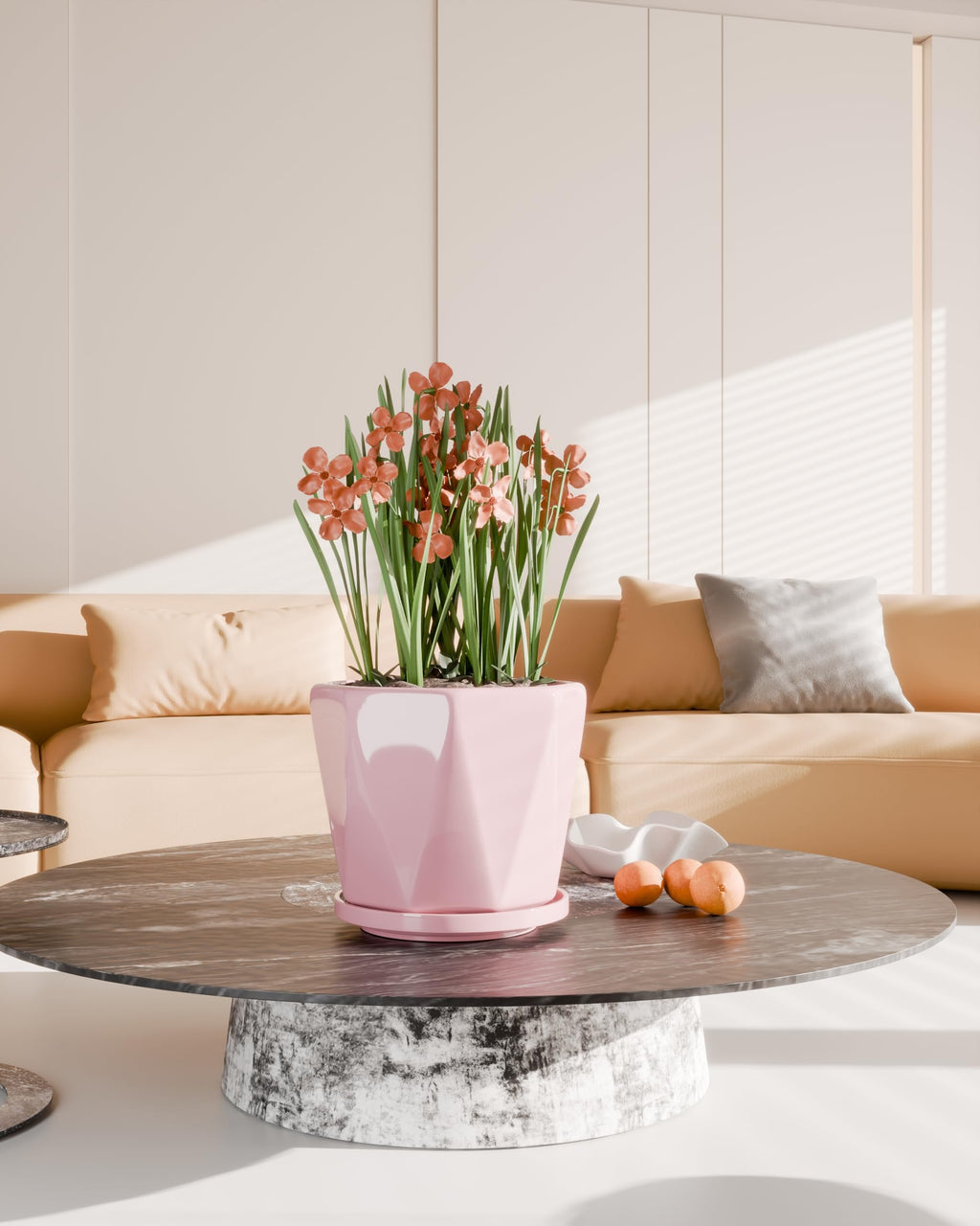 Ceramic Plant Pots Indoor, 8.6+7.1+5.5 Inch Planters with Drainage Holes and Saucers Set of 3 Large Flower Pots