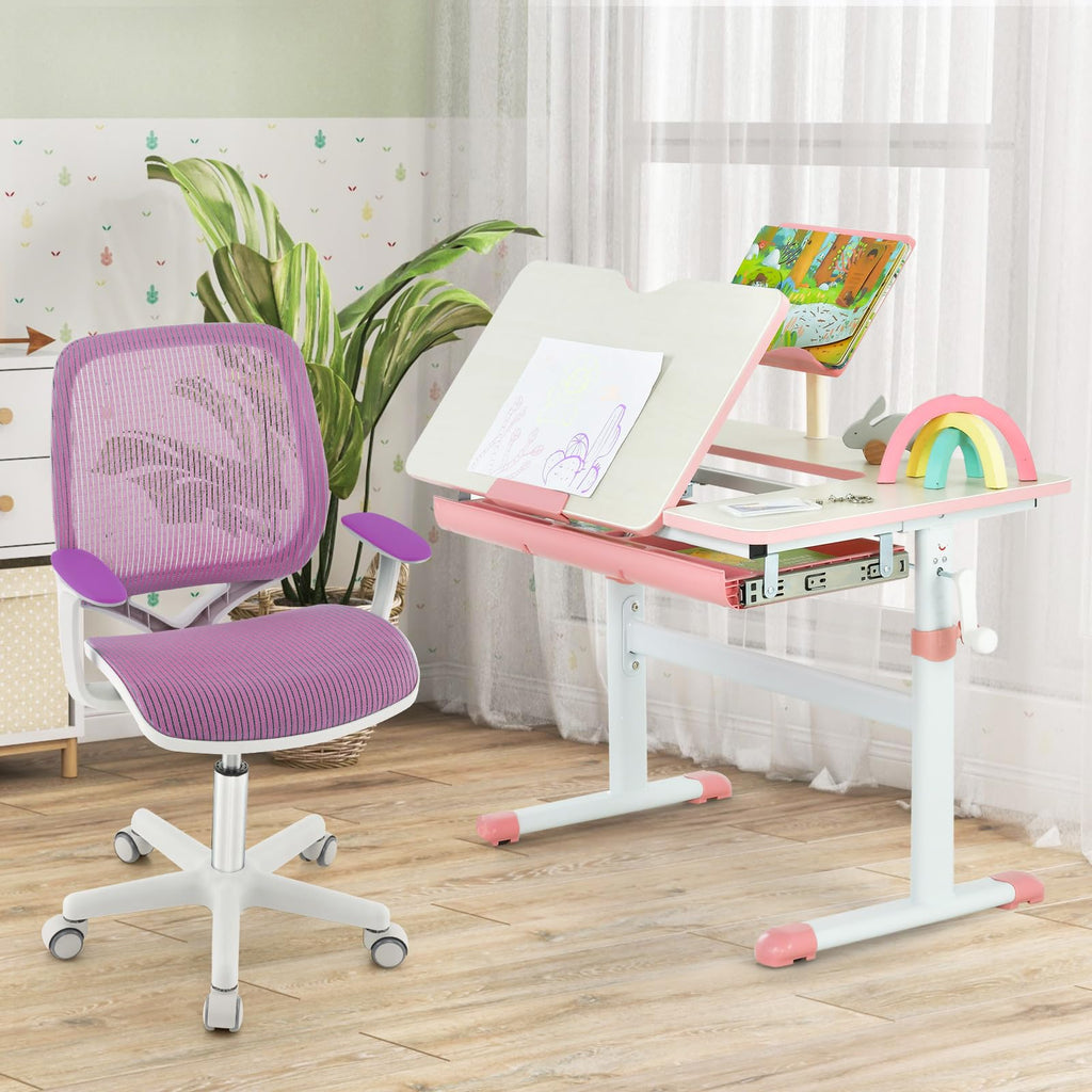 Swivel Mesh Task Chair Height Adjustable Children Study Computer Chair with Armrests, Sit-Brake Casters