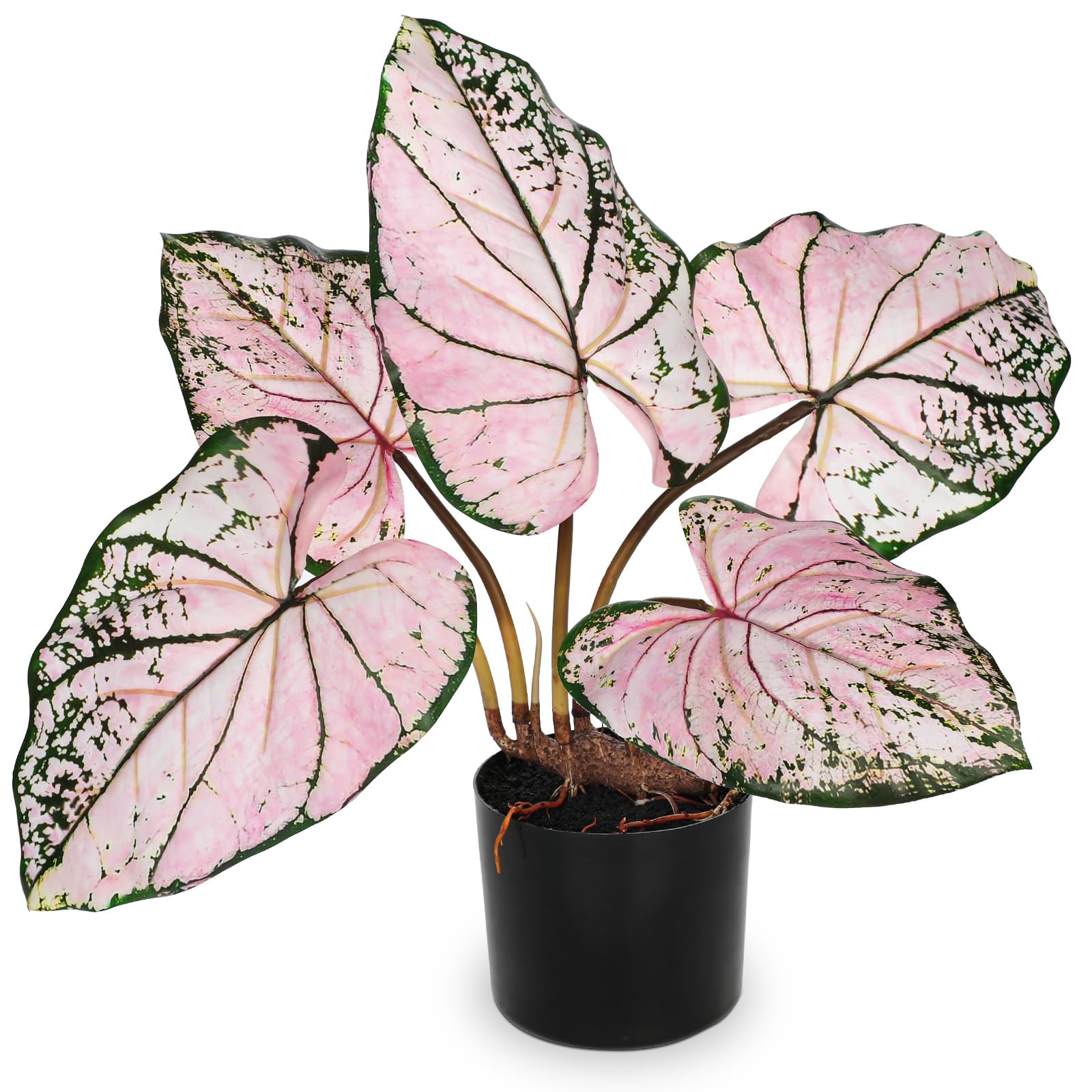 Tall Fake Plants Artificial Caladium Plants in Black Pot Realistic Potted Faux Plant Indoor for Home Decor 22''