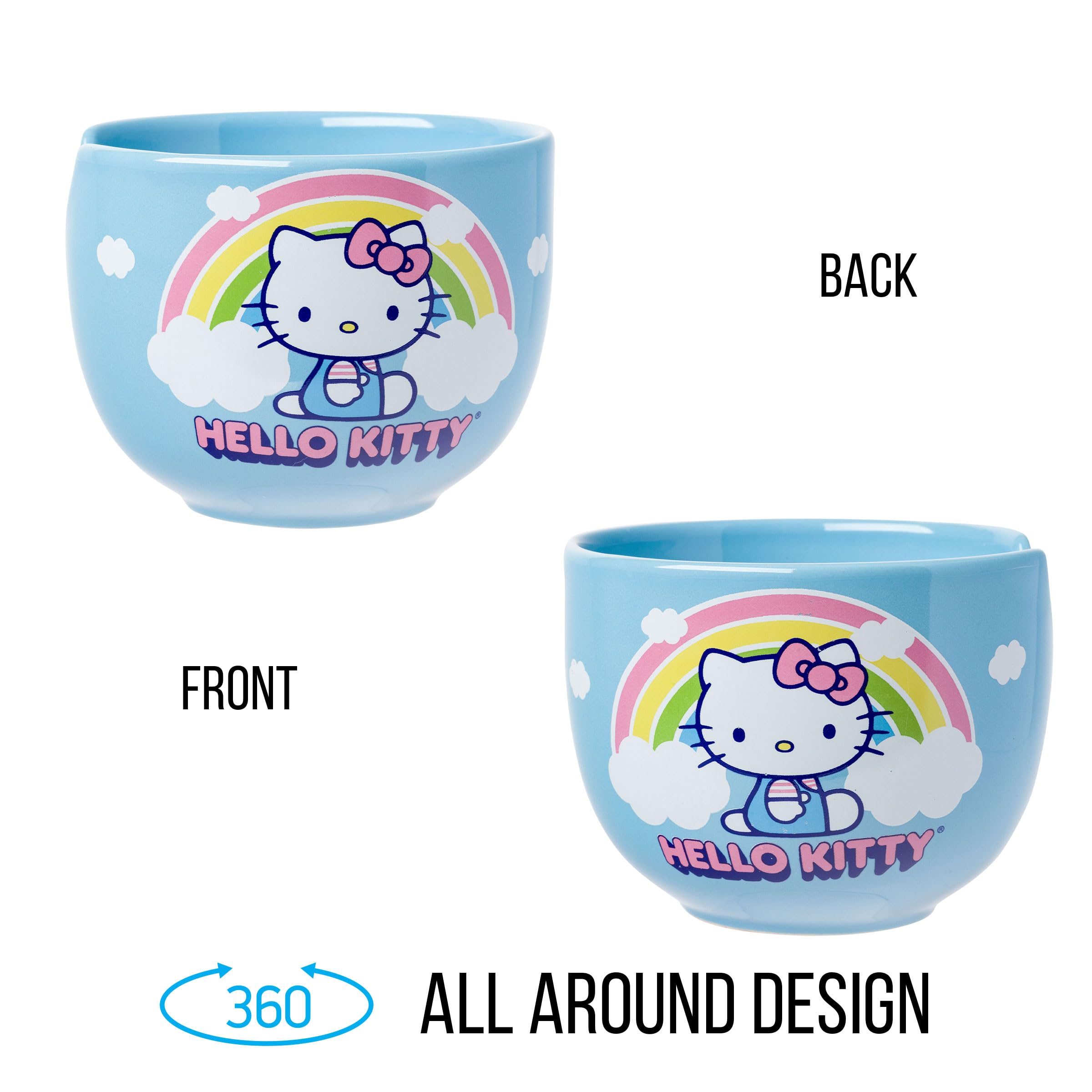 Ceramic Sanrio Hello Kitty Ramen Noodle Rice Bowl with Chopsticks, Microwave Safe