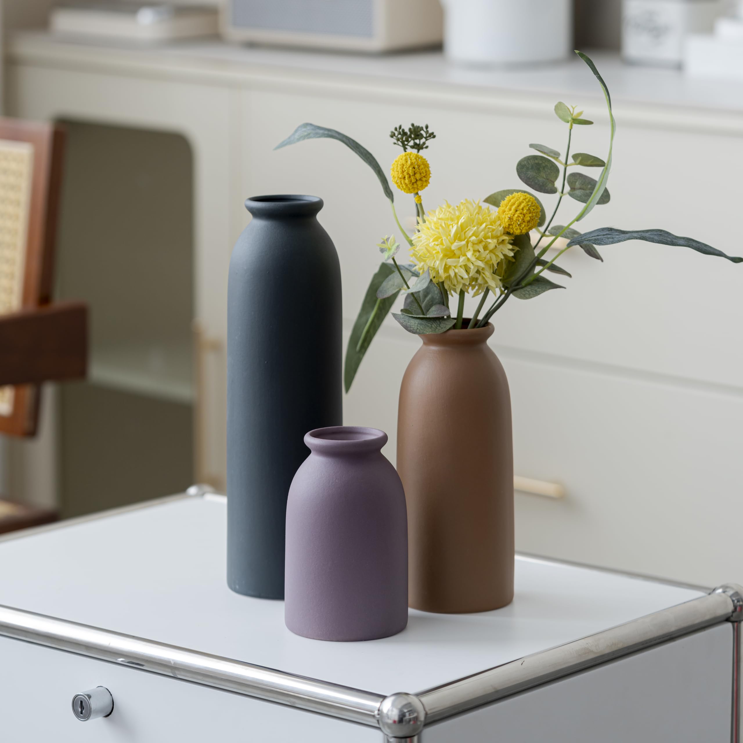 Tall Decorative Ceramic Vase Set, 3 Pieces