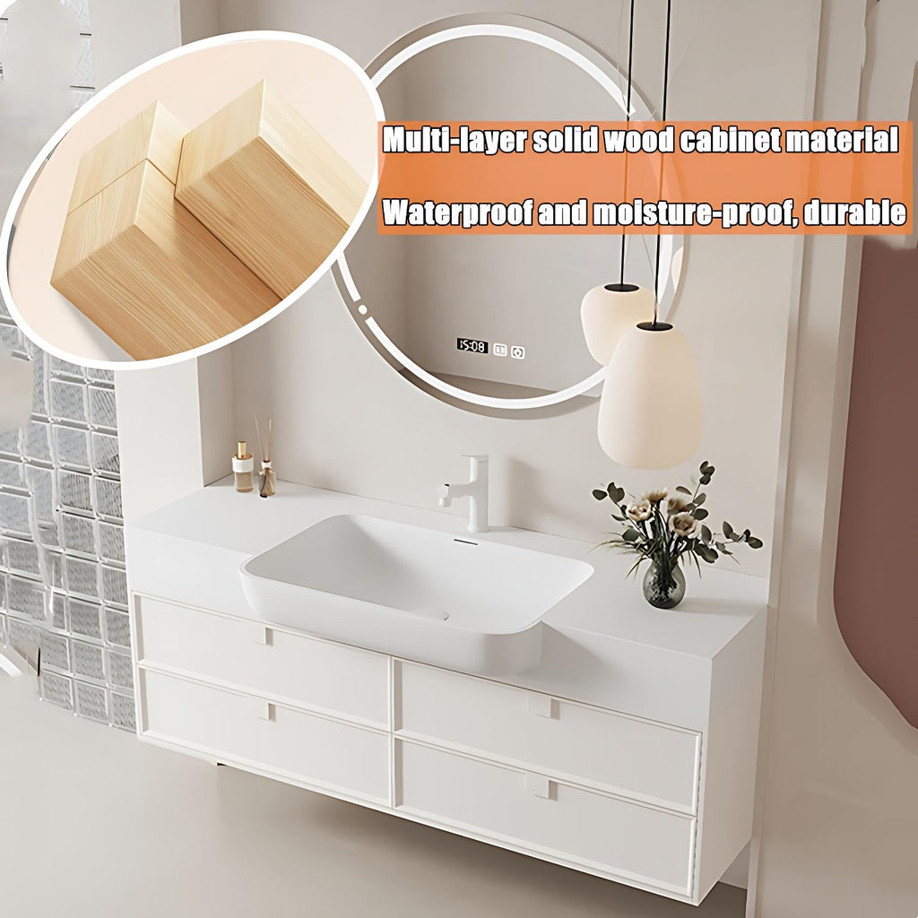 Elevated Bathroom Vanity with Sink & Smart Defogging Mirror, Floating Bathroom Vanity for Small Space, Solid Wood Material