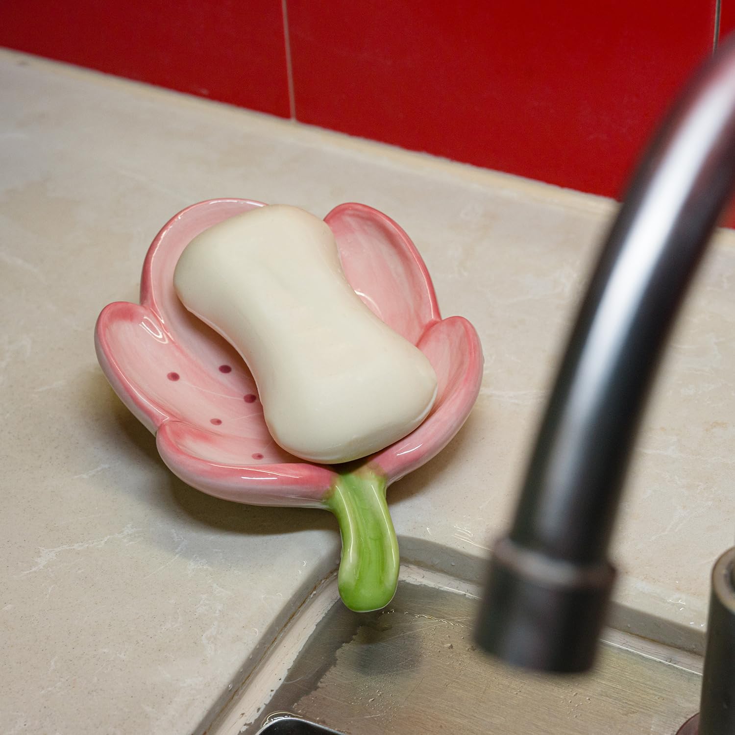 Ceramic Flower Soap Dish Holder for Bathroom