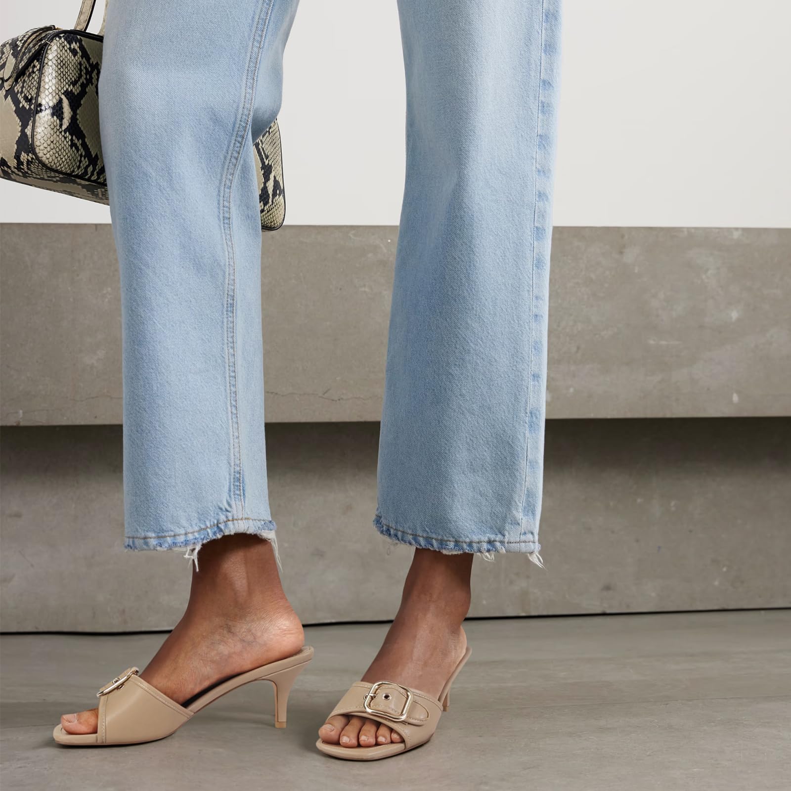 Ladies Kitten Heel Sandals Stiletto Low Heels Slip On Slides Mule Sandal Square Open Toe Dress Shoes