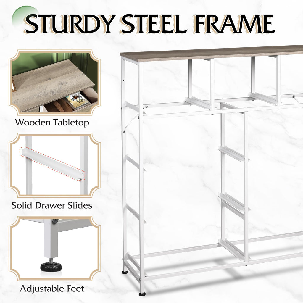 Drawer Fabric 9 Dresser â€?Tall Storage Tower with Bins, Steel Frame, and Wood Top