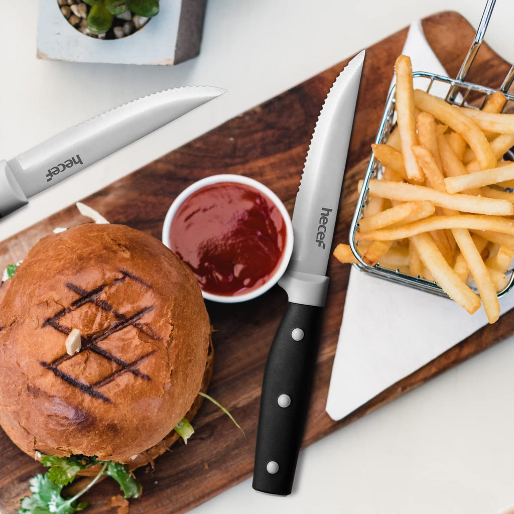 Kitchen Knife Block Set, 14 Pieces Knife Set with Wooden Block & Sharpener Steel & All-purpose Scissors, High Carbon Stainless Steel Cutlery Set