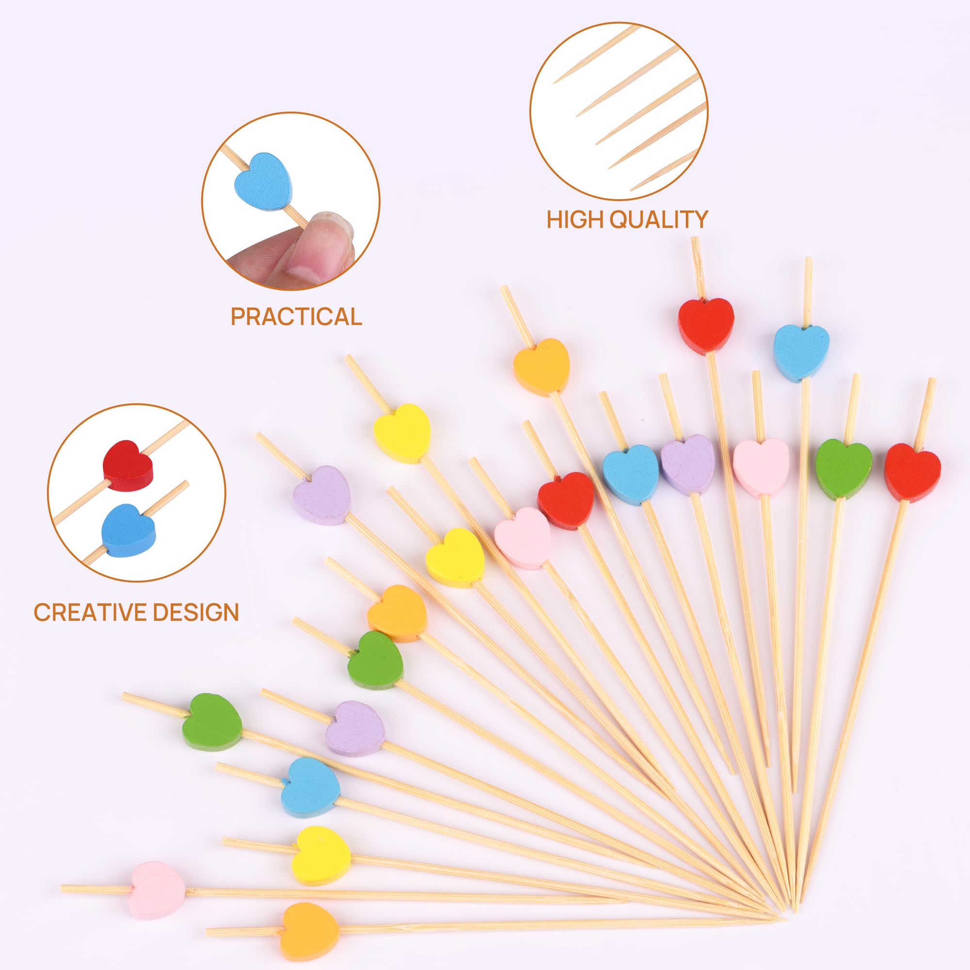 Heart-Shaped Bamboo Cocktail Picks â€?Natural Toothpicks for Appetizers, Fruit, Desserts & Sandwiches 100-Pack