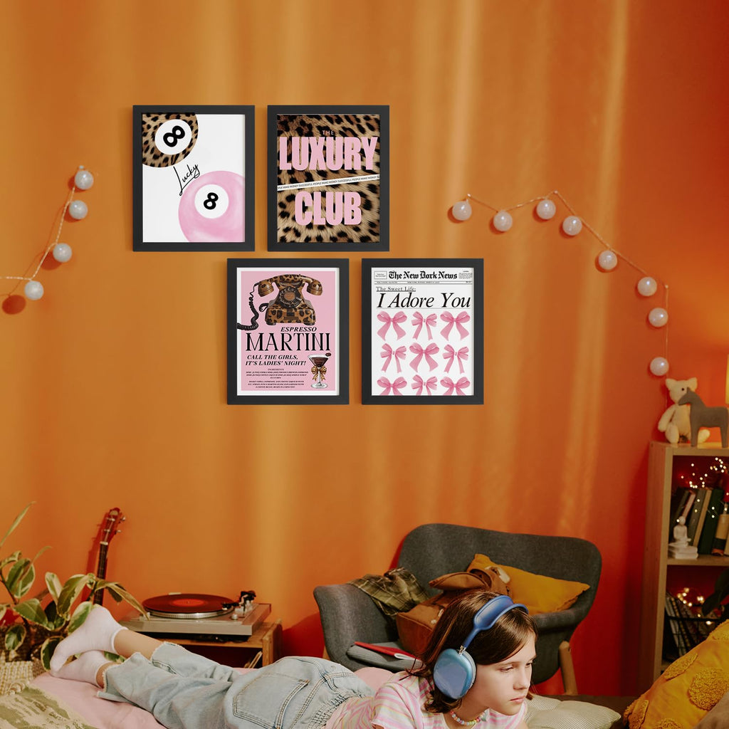 Trendy Leopard Wall Art Prints Set of 4 Funky Lucky 8 Ball Posters Prints Preppy Room Aesthetic Cheetah Wall Decor for Girls Room Dorm Apartment 8x10 Unframed