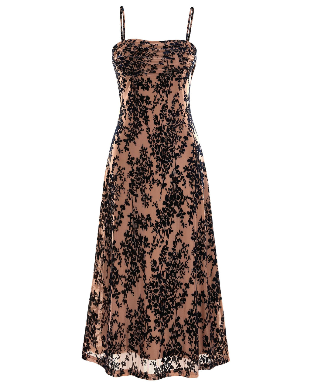 Women's Sleeveless Spaghetti Strap Midi Sexy Cowl Neck Floral Dress