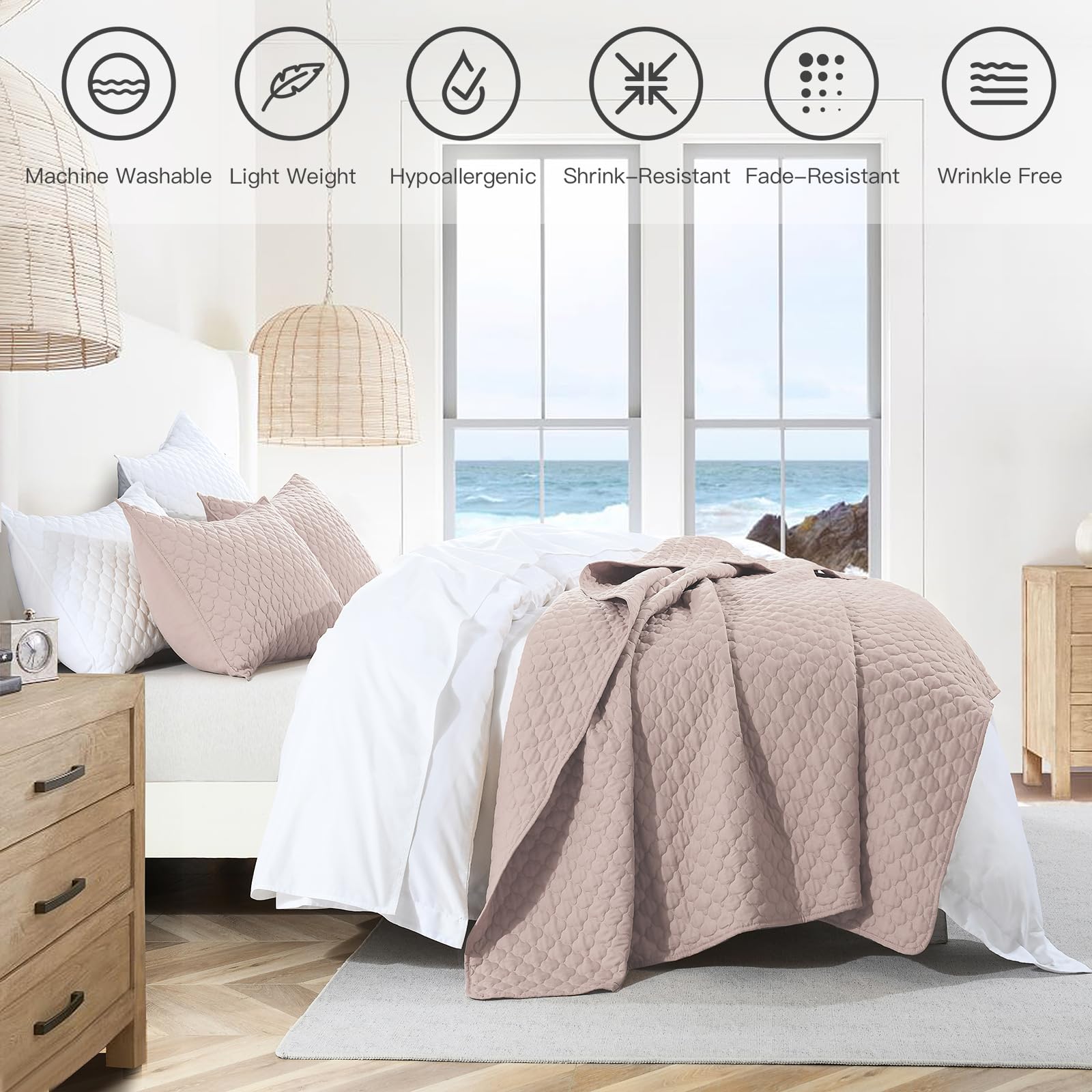 Quilt Size Lightweight Quilt for Summer Ultra-Soft Microfiber Modern Style Quilted Clouds Pattern Bedspread Quit Set 3 Pieces(1 Quilt and 2 Pillow Shams)