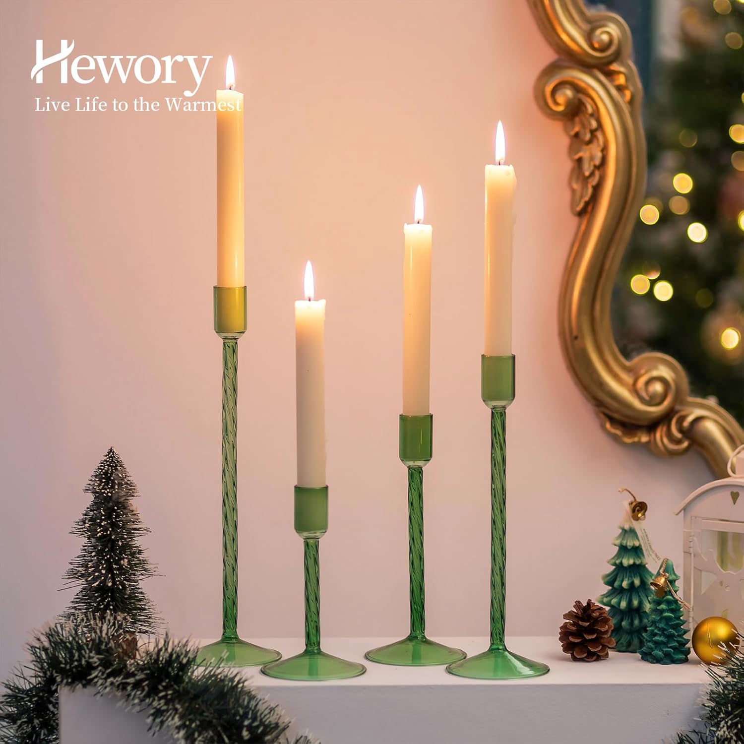 Glass Taper Candle Holders: 4 Pcs Pink Vintage Candlestick Holders Tall Candle Sticks Holder Decor