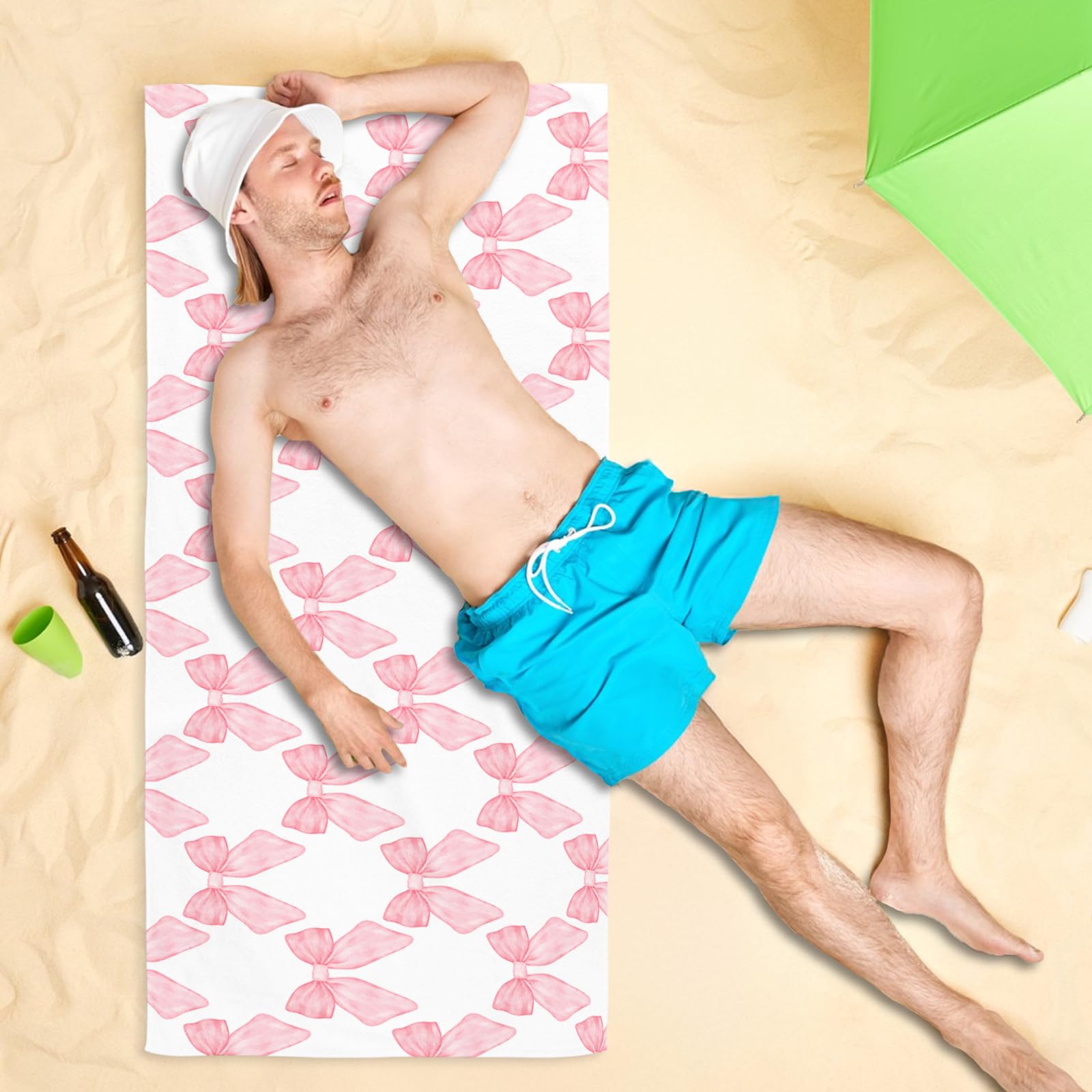 Coquette Girly Pink Bow Beach Towel - Microfiber Absorb Water Travel Towels 60x30 Inches for Bathroom Kitchen