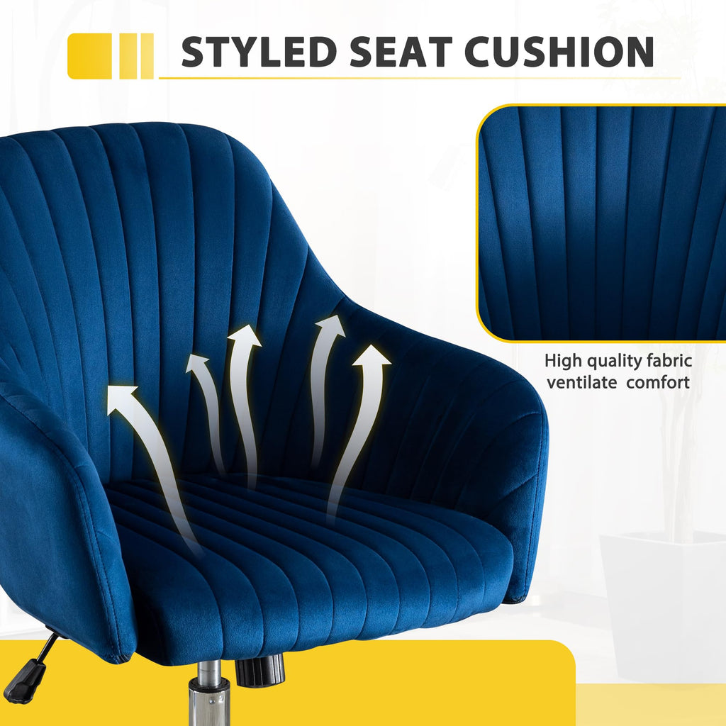 Modern Vanity Velvet Adjustable Low Back Rolling Chair, Twill Upholstered Cute Chair with Wheels