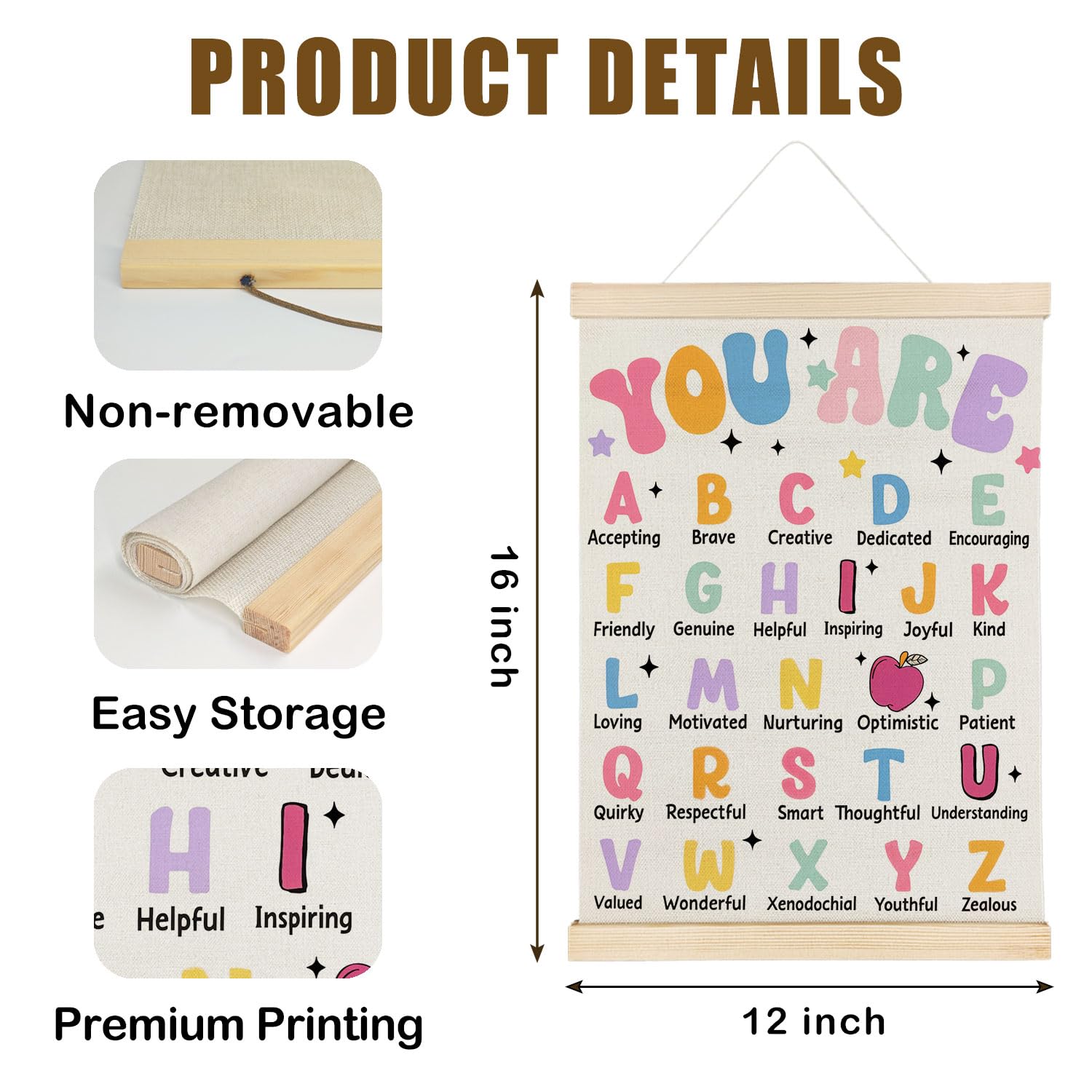 Coquette Teacher Wall Decor - Preppy Teacher Wall Art with Wooden Poster Hanger, for Office & Classroom, 12x16 Inch