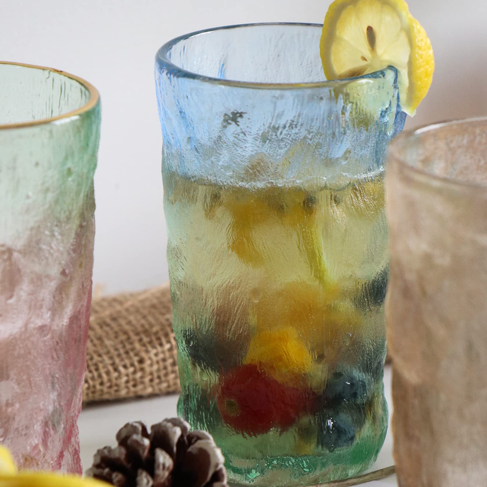 Drinking Glasses, Glassware Sets of 2, Mixed Drinking Glacier Pattern 12 oz Glass Cups