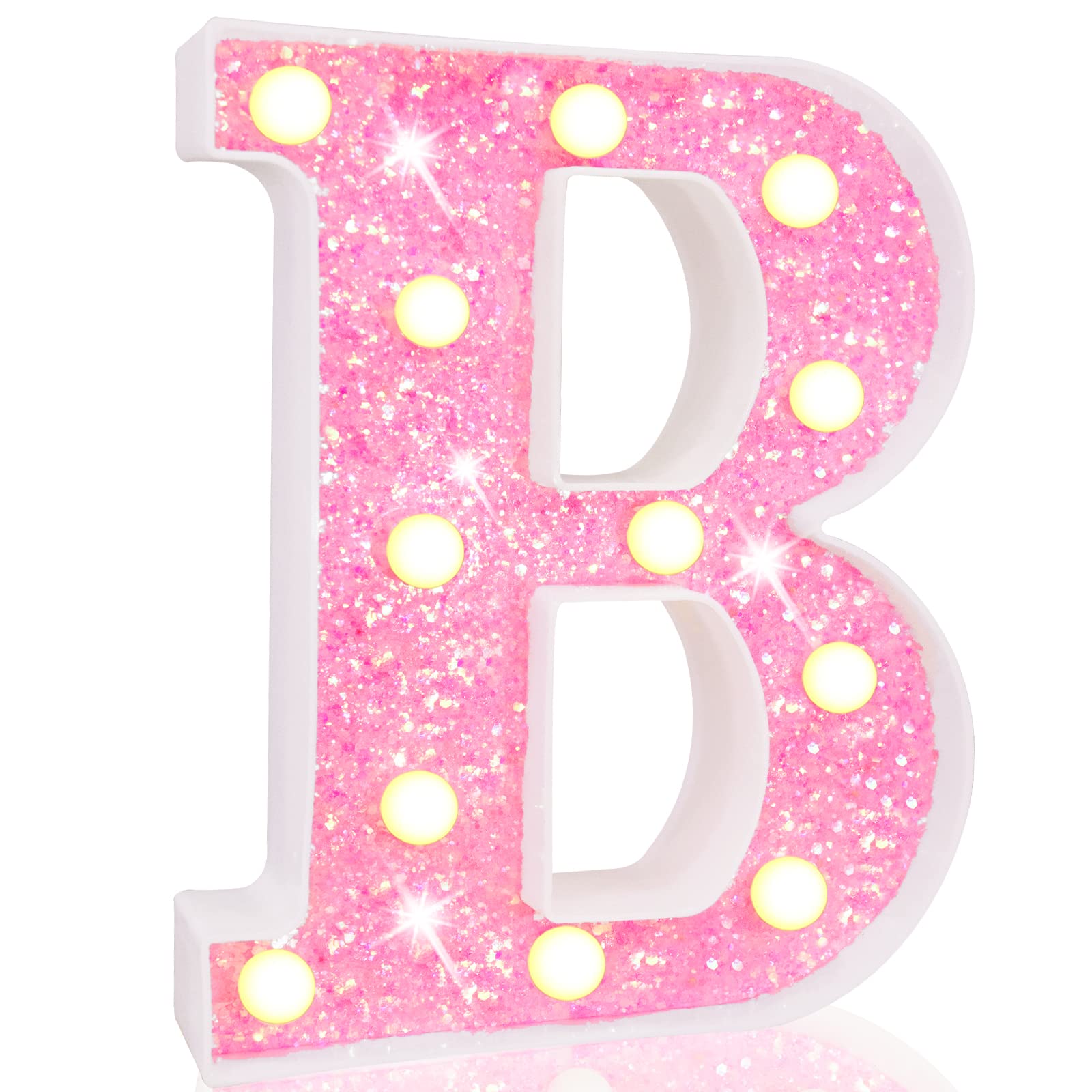 Pink LED Letters Glitter Alphabet LetterS & Numbers Sign Battery Powered