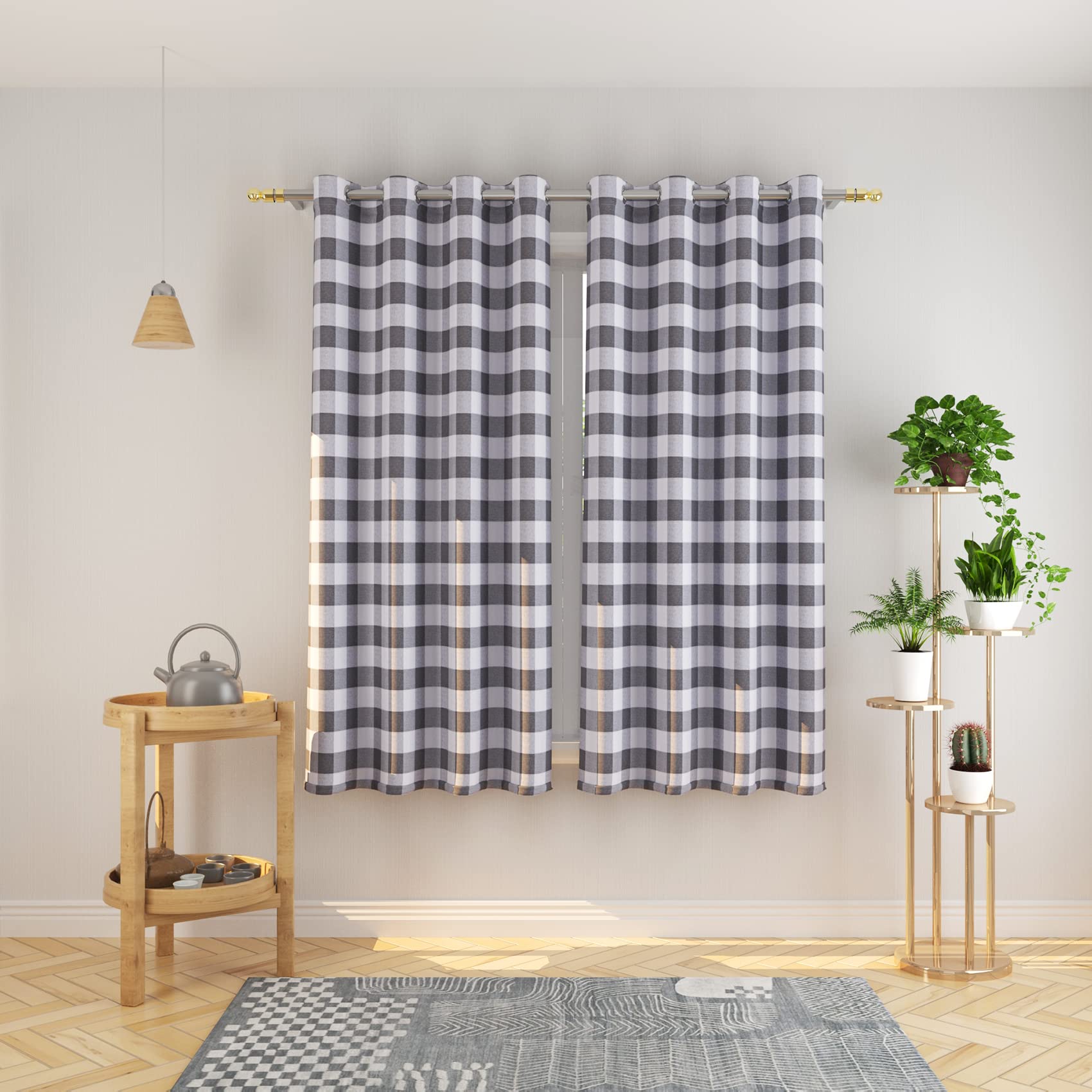 Tier Curtains Check Gingham Plaid Window Curtain Panels Bathroom Grommet Top Window Treatment 2 Panels