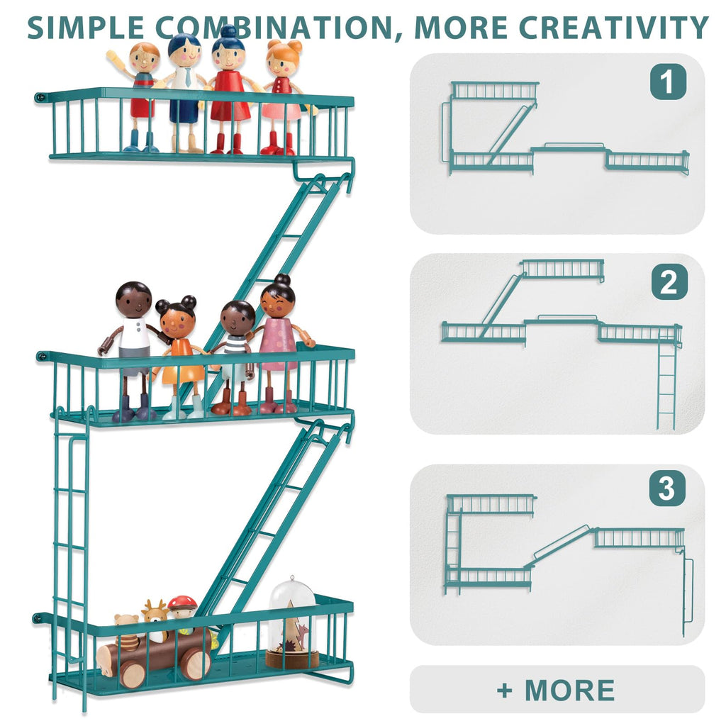 Fire Escape Shelf - Wall Decor Floating Shelves, Cute Metal Ladder Shelving for Bedroom, Home Decor Display (3-Tier)