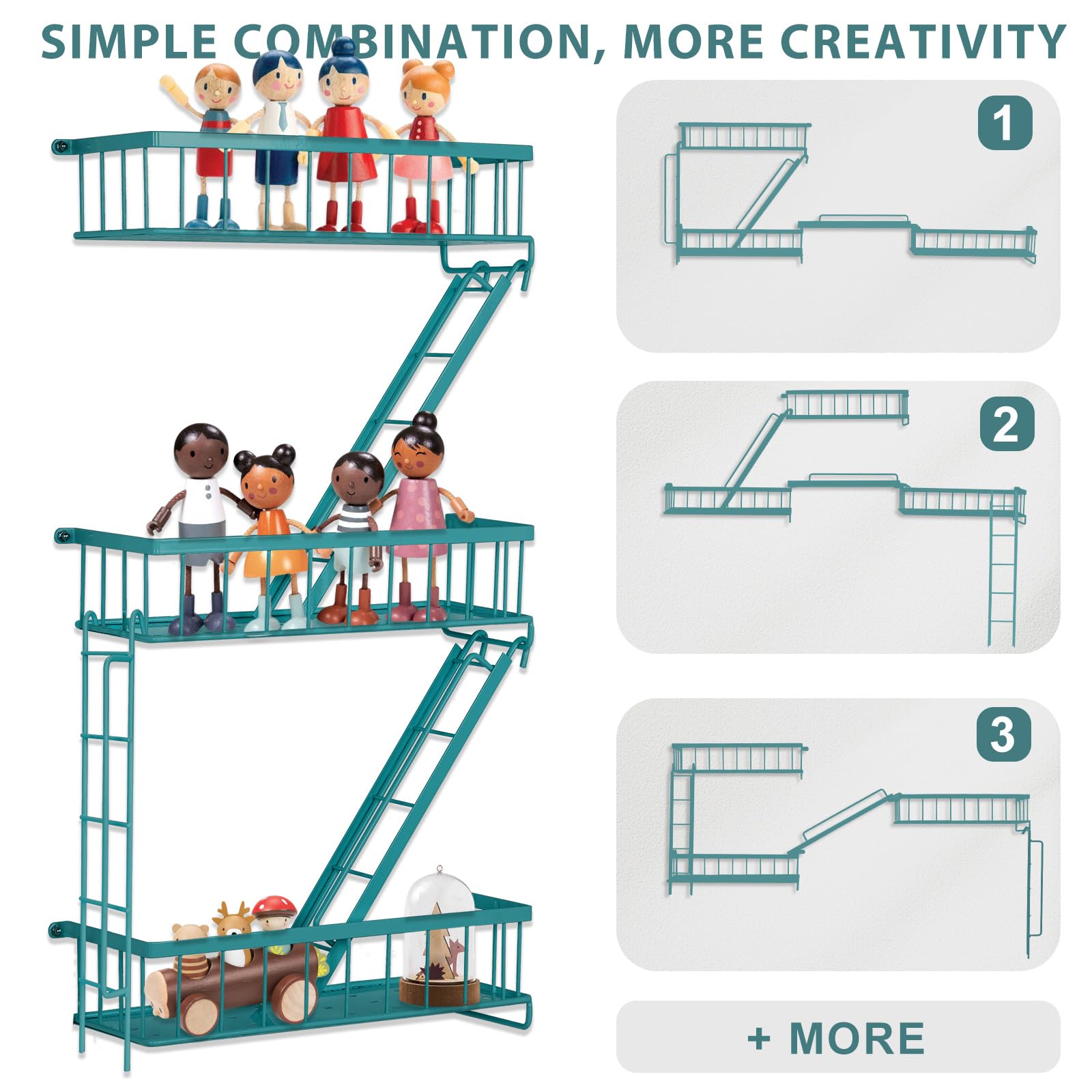 Fire Escape Shelf - Wall Decor Floating Shelves, Cute Metal Ladder Shelving for Bedroom, Home Decor Display (3-Tier)