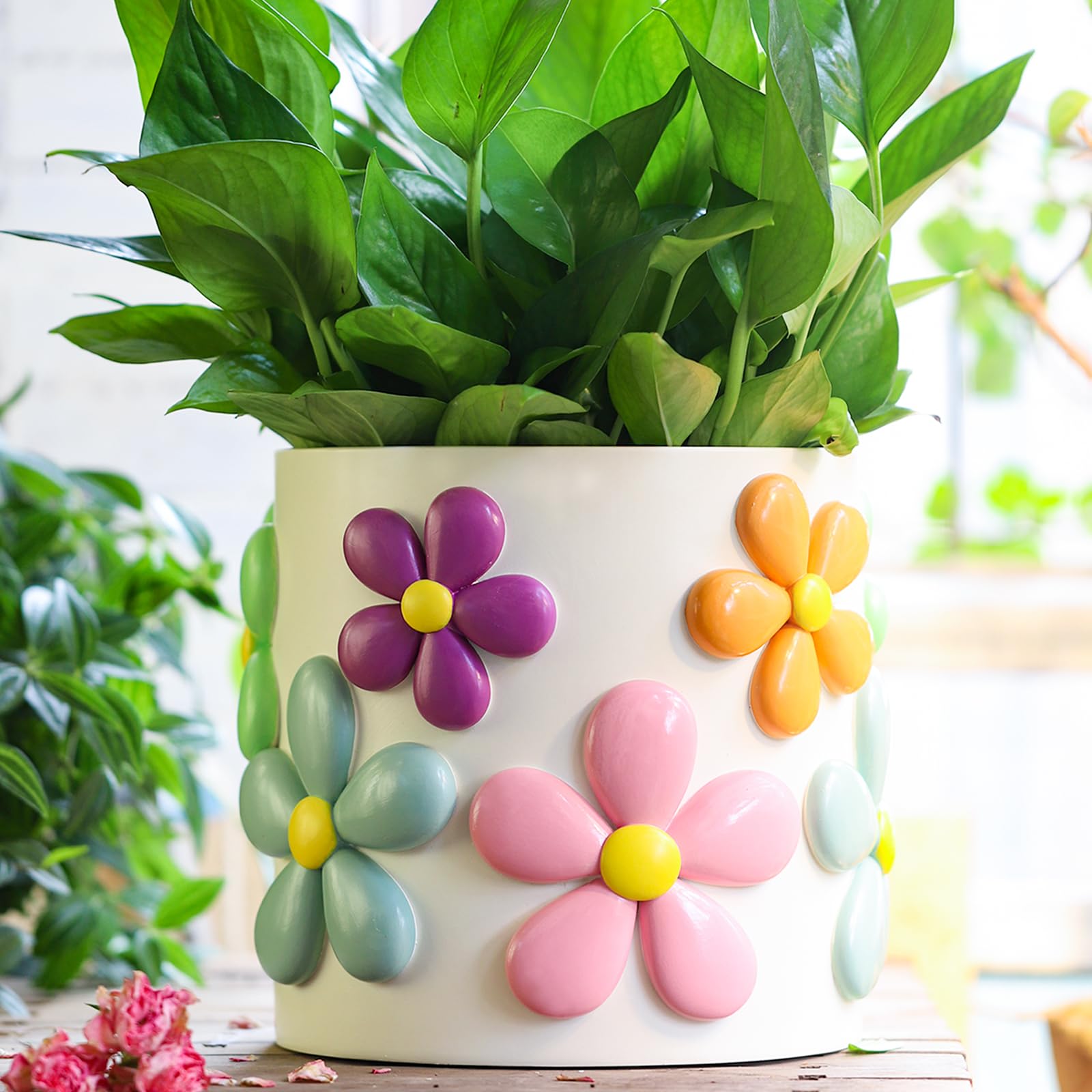 Colorful Squiggle Lines Planters Cute Unique Rainbow Planter with Drainage, Vintage Retro Flower Plant pots for Indoor & Outdoor Plants, Eclectic Succulent Gardening Pot for Boho Modern Décor