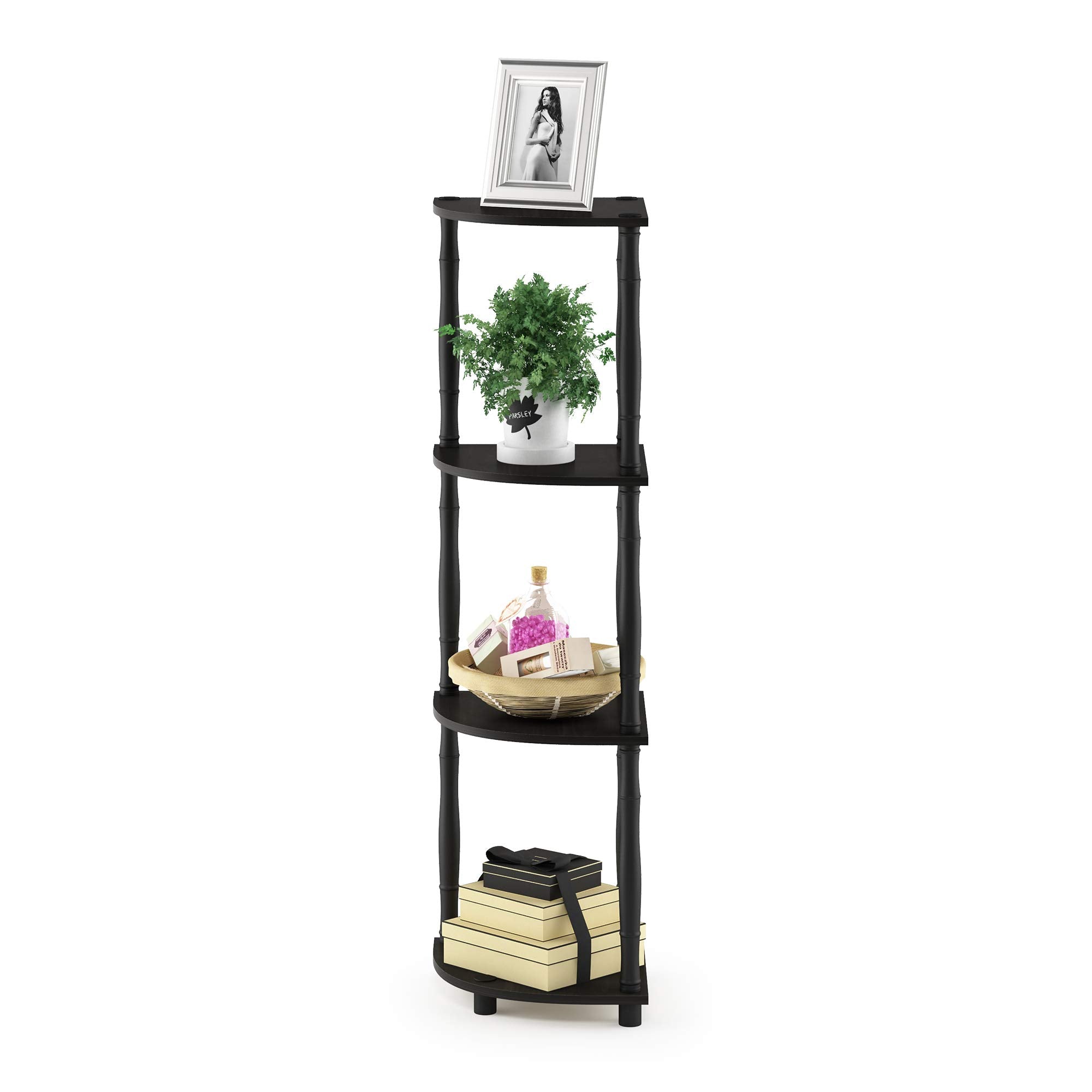 Three-Tier Round Tube Reversible Corner Display Rack Multipurpose Shelving Unit