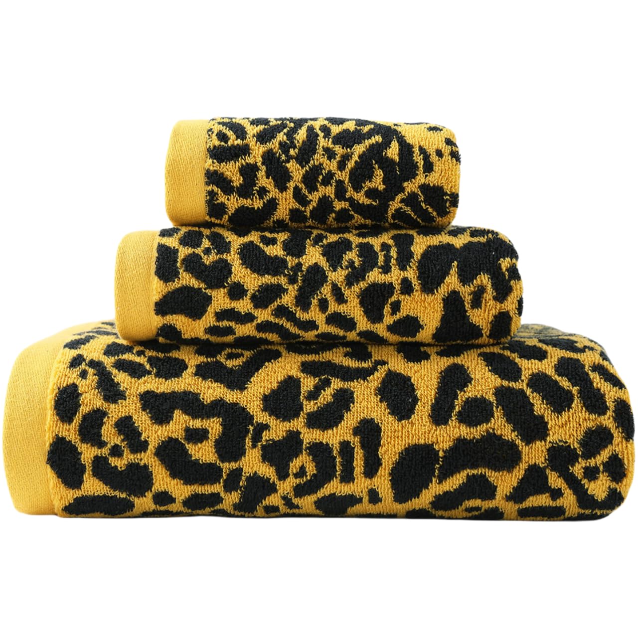 Premium 3 Piece Leopard Bath Towel Set / 1 Bath Towel 1 Hand Towel 1 Washcloth, Quick-Drying, 100% Cotton