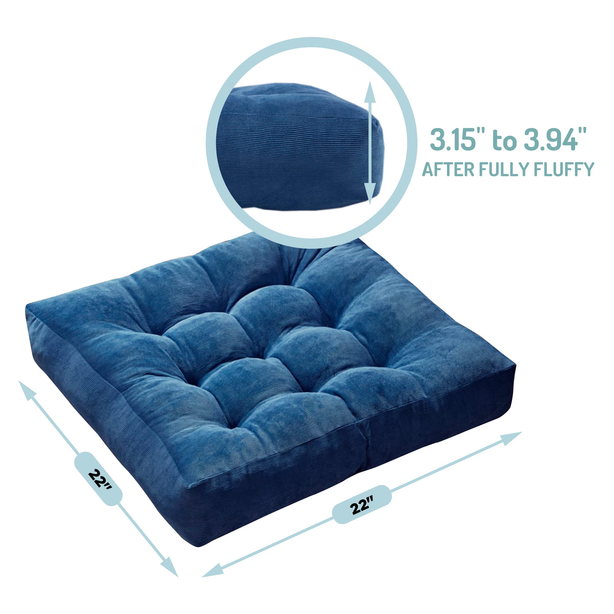 Square Large Pillows Seating Meditation Floor Pillow, Tufted Corduroy Cushion for Living Room