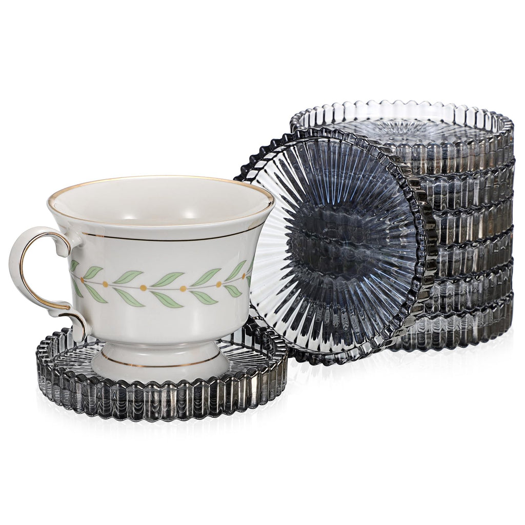 Modern Clear Coaster Set of 8- Glass Coasters for Drinks Crystal Coasters Round Cup Coasters