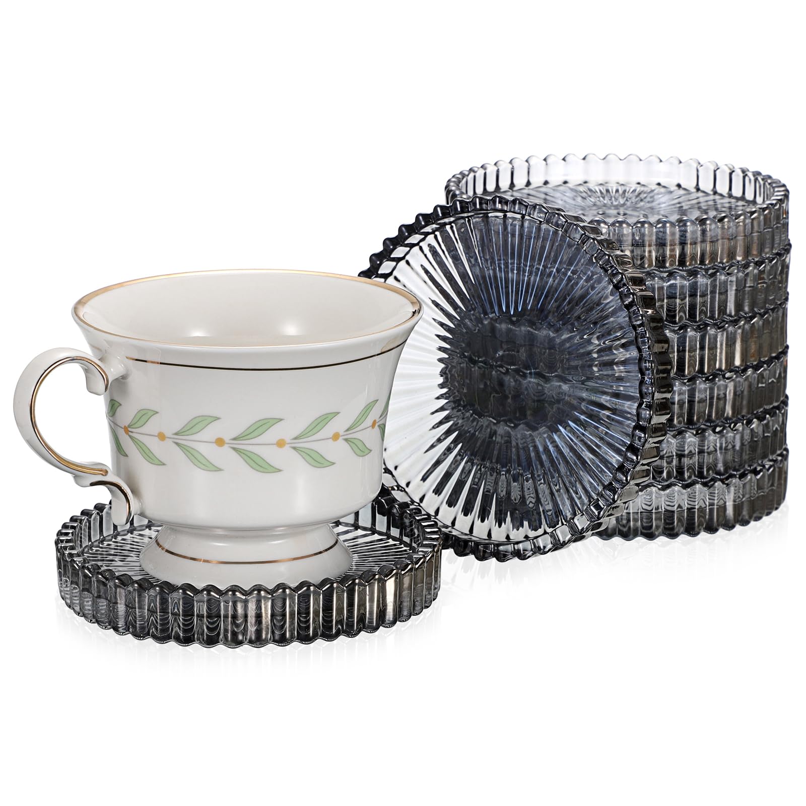 Modern Clear Coaster Set of 8- Glass Coasters for Drinks Crystal Coasters Round Cup Coasters