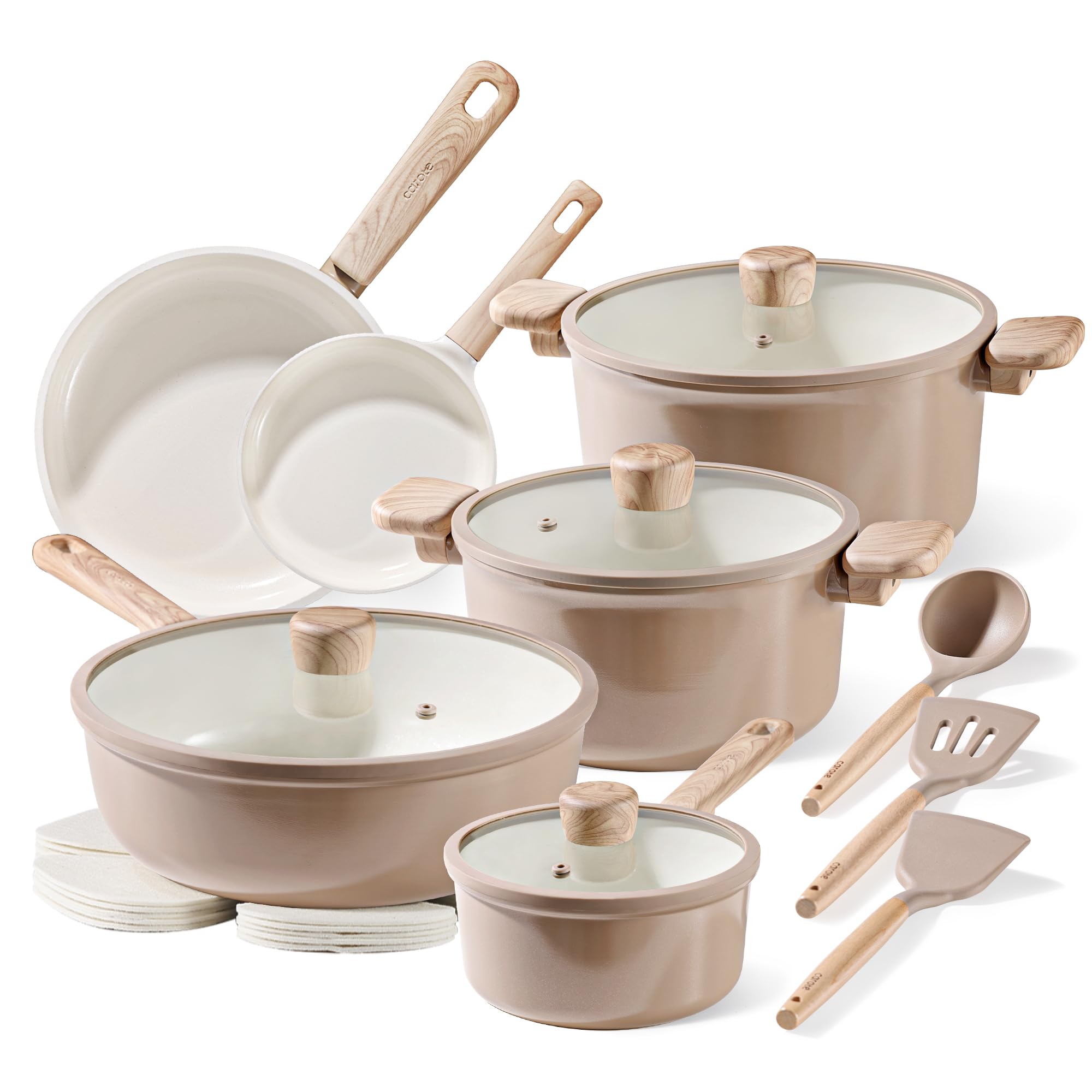 Ceramic Pots and Pans, Nonstick Cookware Set Kitchen Cooking Sets, 14pcs Induction Pot and Pan Non Stick