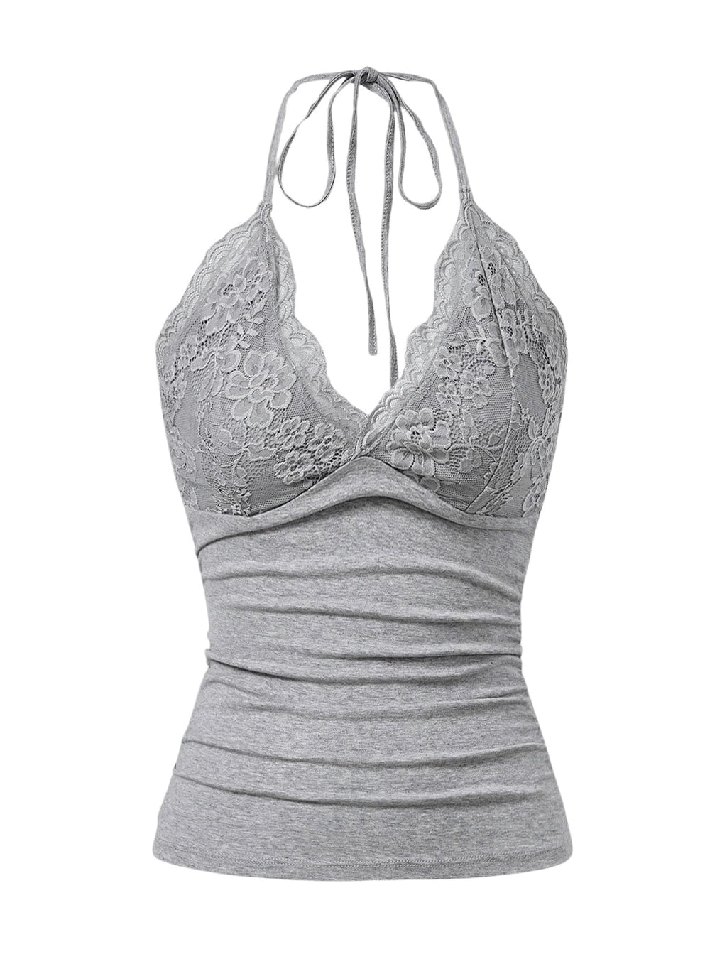 Women's Halter Top Y2K Lace V Neck Ruched Low Cut