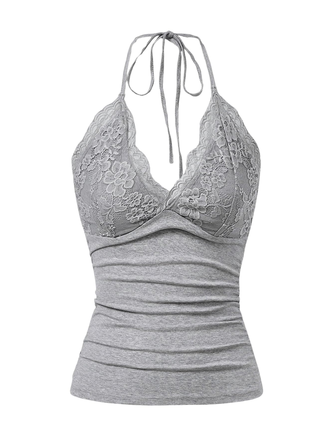 Women's Halter Top Y2K Lace V Neck Ruched Low Cut