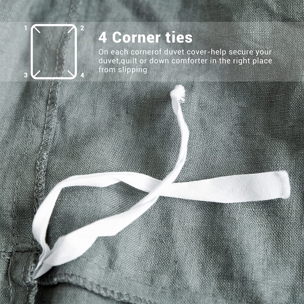 The 100% Linen Duvet Cover Set, 3 Pieces Belgian Flax Breathable Bedding,(1 Comforter Cover+2 Pillowshams) with Tie Closure Style