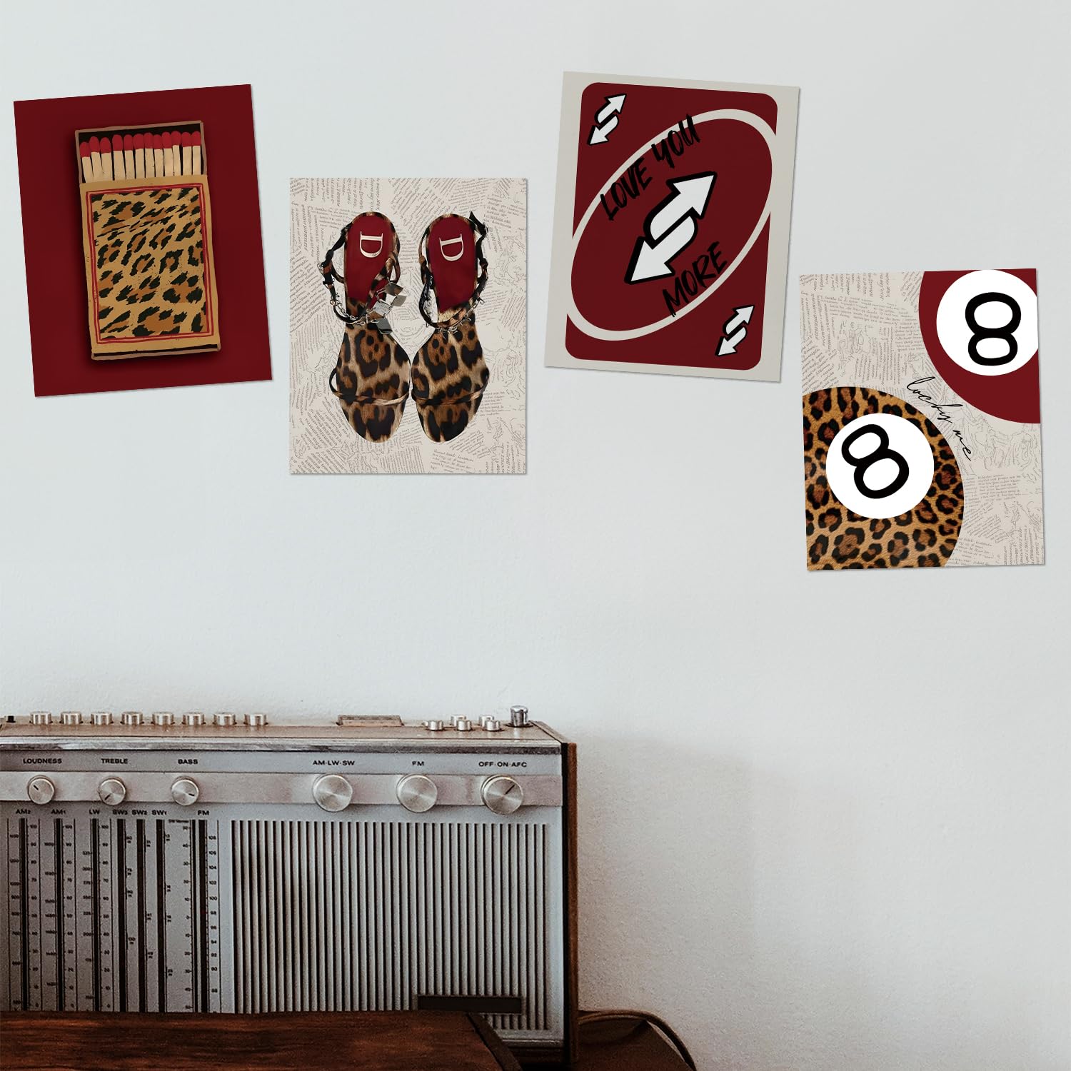 Trendy Leopard Wall Art Prints Set of 4 Funky Lucky 8 Ball Posters Prints Preppy Room Aesthetic Cheetah Wall Decor for Girls Room Dorm Apartment 8x10 Unframed