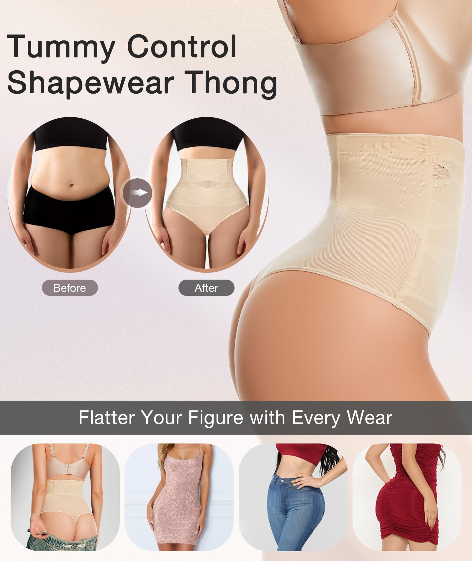Thong Shapewear Tummy Control Underwear for Women High Waisted Body Shaper Stomach Girdle Panties