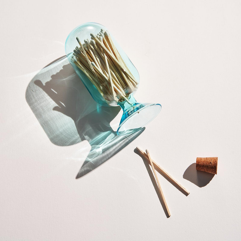 Includes 100 Match Sticks Glass Match Cloche with Striker - with Cork Stopper - 6.7" H X 3"