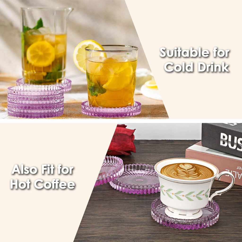 Modern Clear Coaster Set of 8- Glass Coasters for Drinks Crystal Coasters Round Cup Coasters