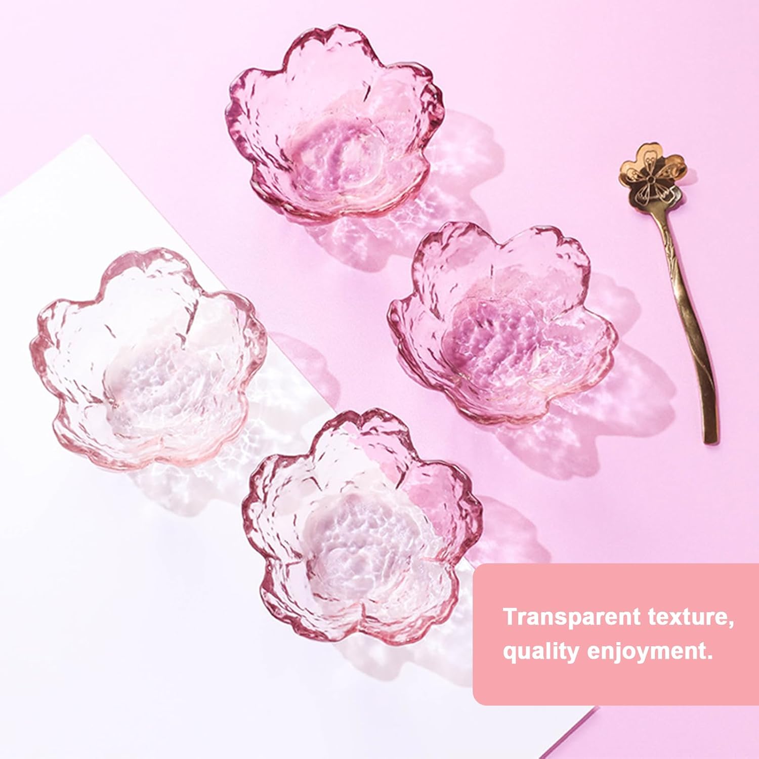 Mini Pink Sakura Dip Bowls,Crystal Glass Dessert Bowls, Appetizer Plates Salad Bowl 6 Pcs