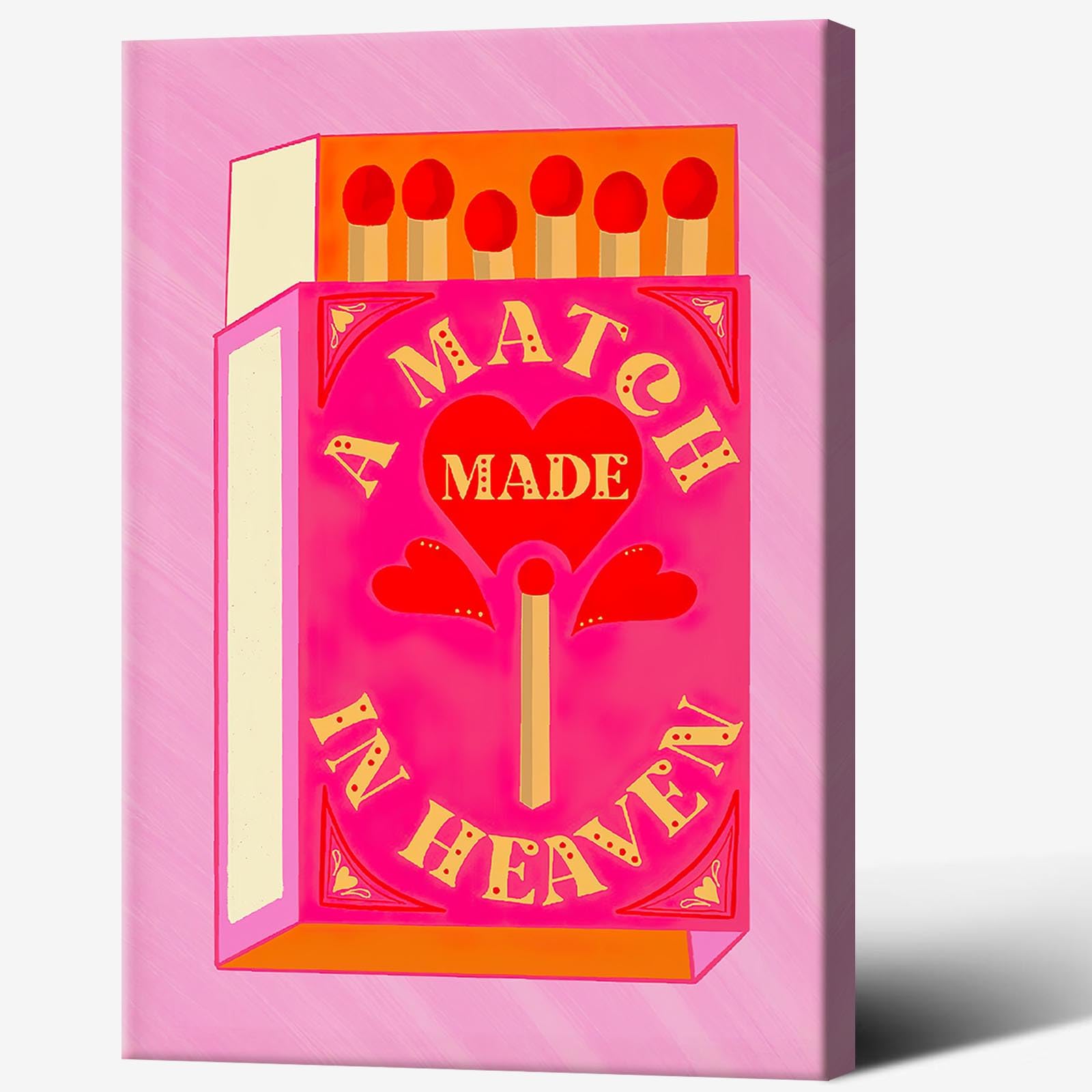 Retro Funny Pink Match Made in Heaven Poster Print Trendy Room Aesthetic Wall Art Decor Vintage Pink Minimalist Style Preppy Wall Art Girl Bedroom Dorm Room Decor Canvas