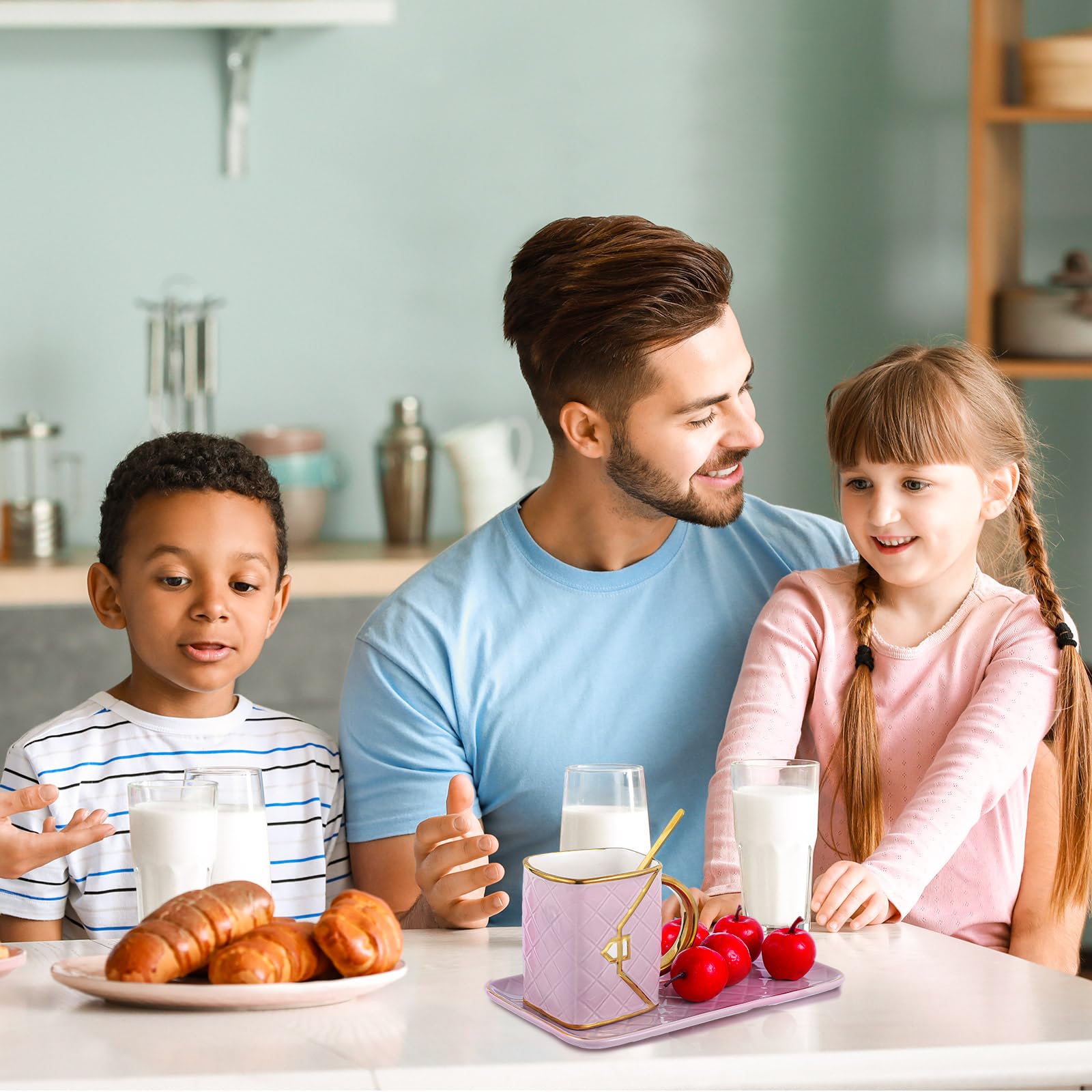 Set Coffee Mug Elegant Handbag Shaped Cup Modern Ceramic Purse Mug with Spoon and Saucer, 10oz Cute Creative Tea Cup