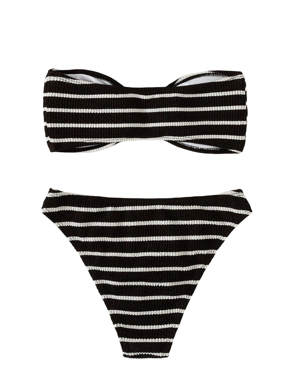 Women's 2 Piece Strapless Swimsuit Striped Bandeau High Waisted Thong Bikini Set Bathing Suit