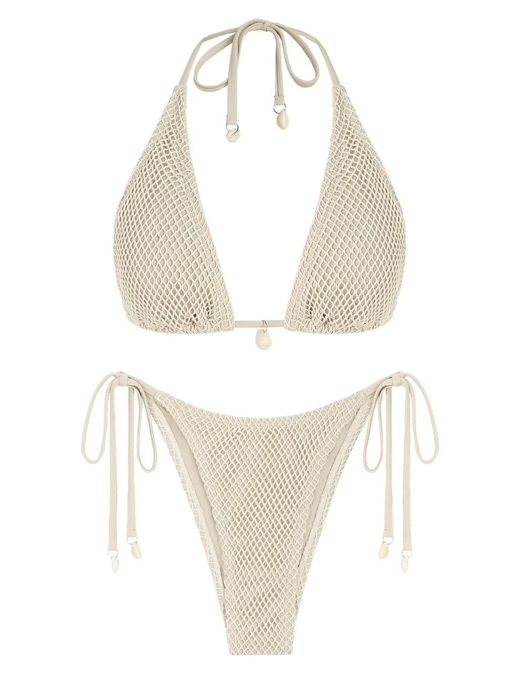 Women's Multiway Triangle Bikini â€?Fishnet Tie-Side Bandeau & Halter Swimsuit Set