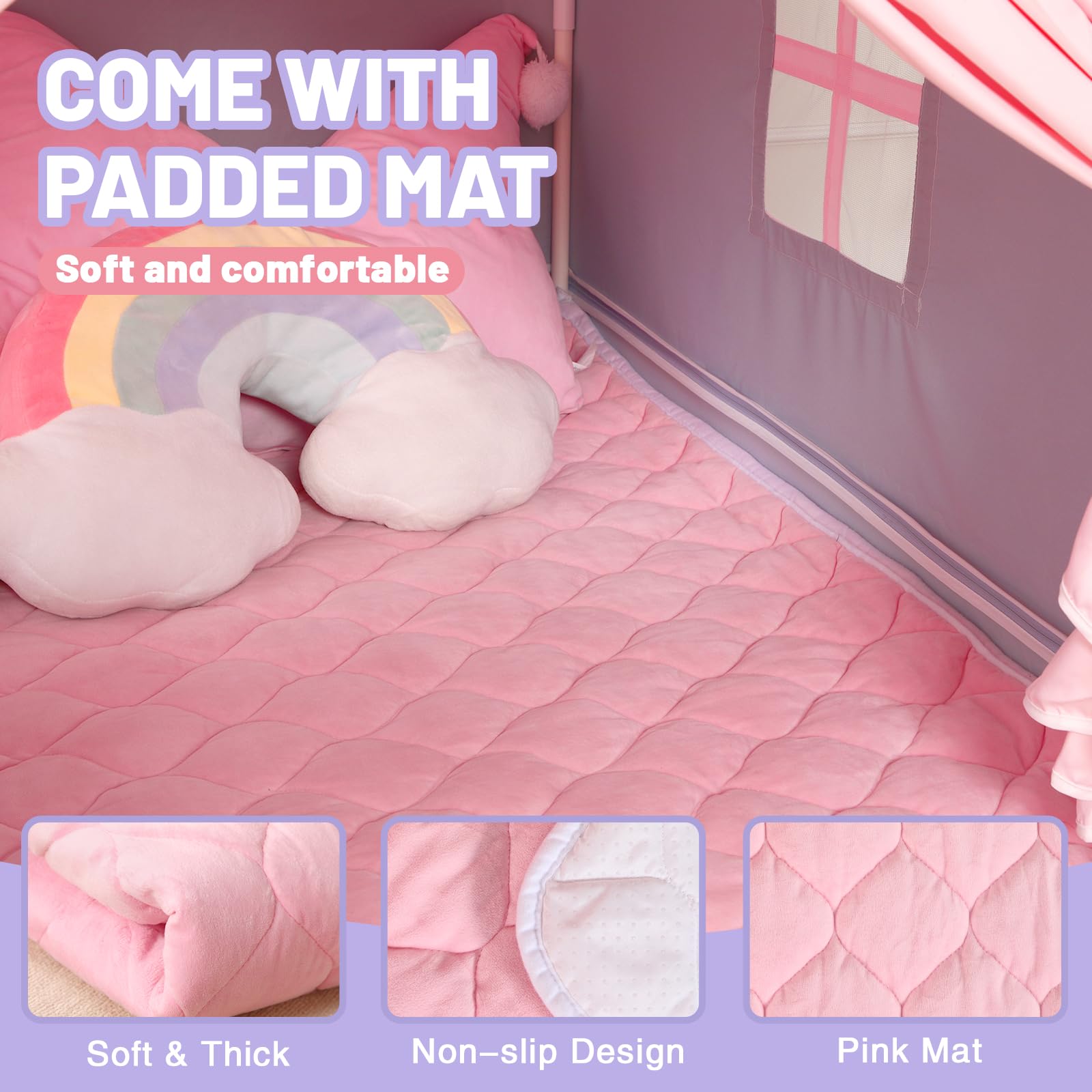 Kid Tent with Mat, Star Lights - Kids Play Tents for Toddlers Kids Tents Indoor Playhouse - Princess Tent for Girls Toy House