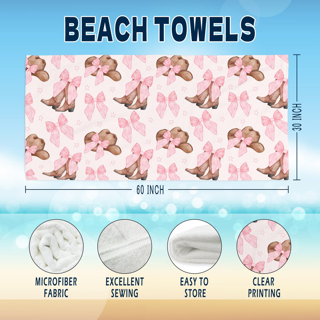 Coquette Girly Pink Bow Beach Towel - Microfiber Absorb Water Travel Towels 60x30 Inches for Bathroom Kitchen